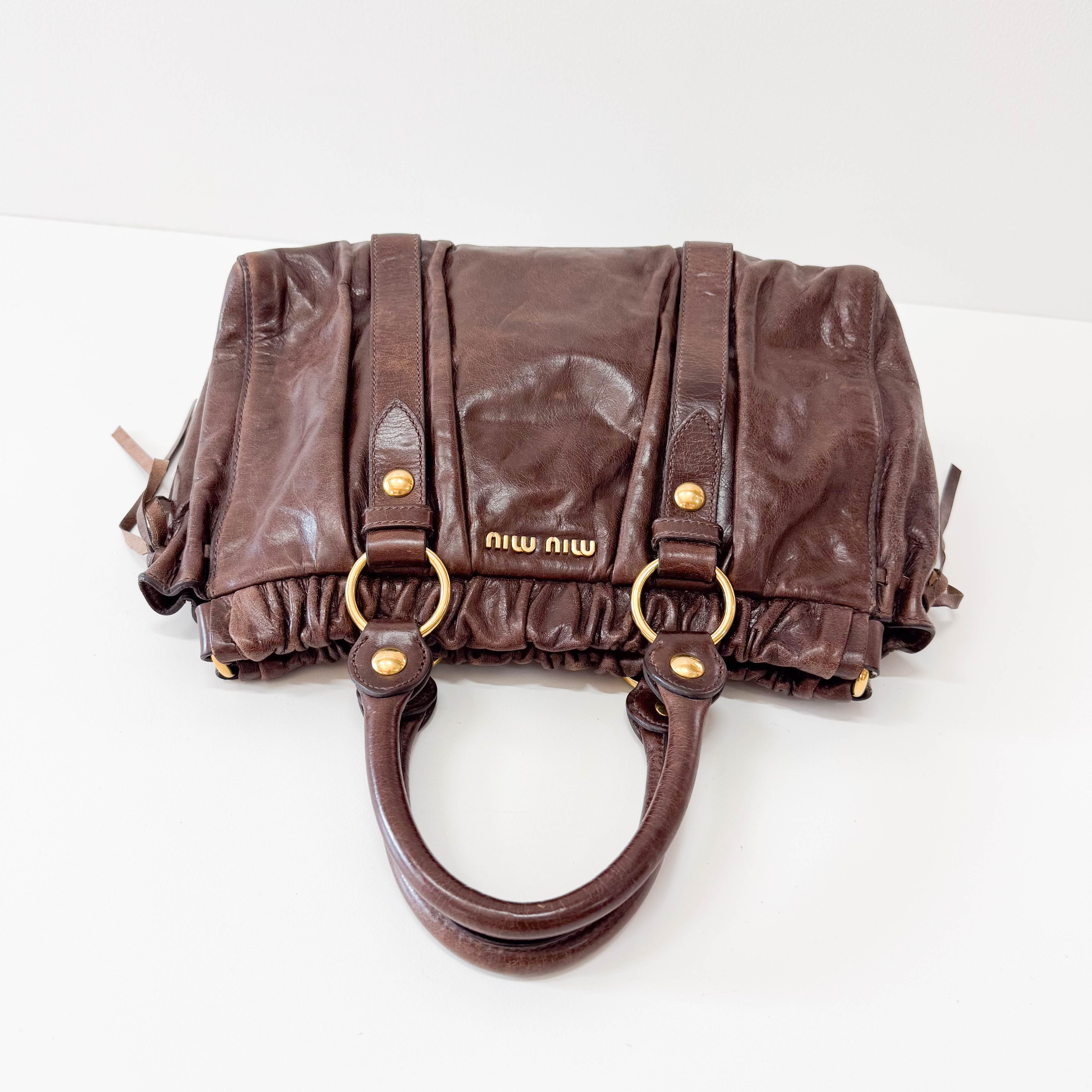 Vitello Brown Leather Top Handle Bag