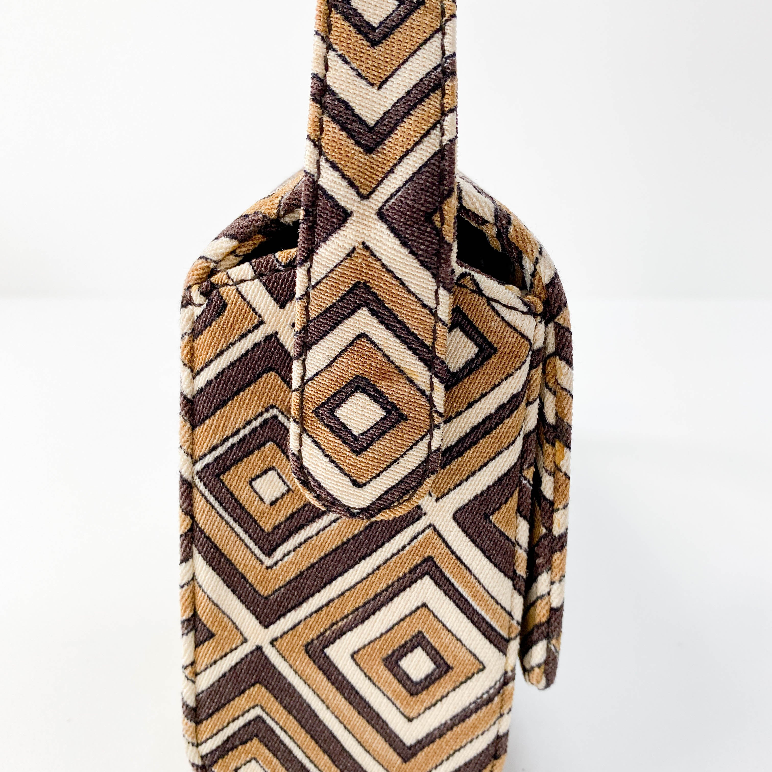 Brown Diamond Pattern Cotton Canvas Shoulder Bag