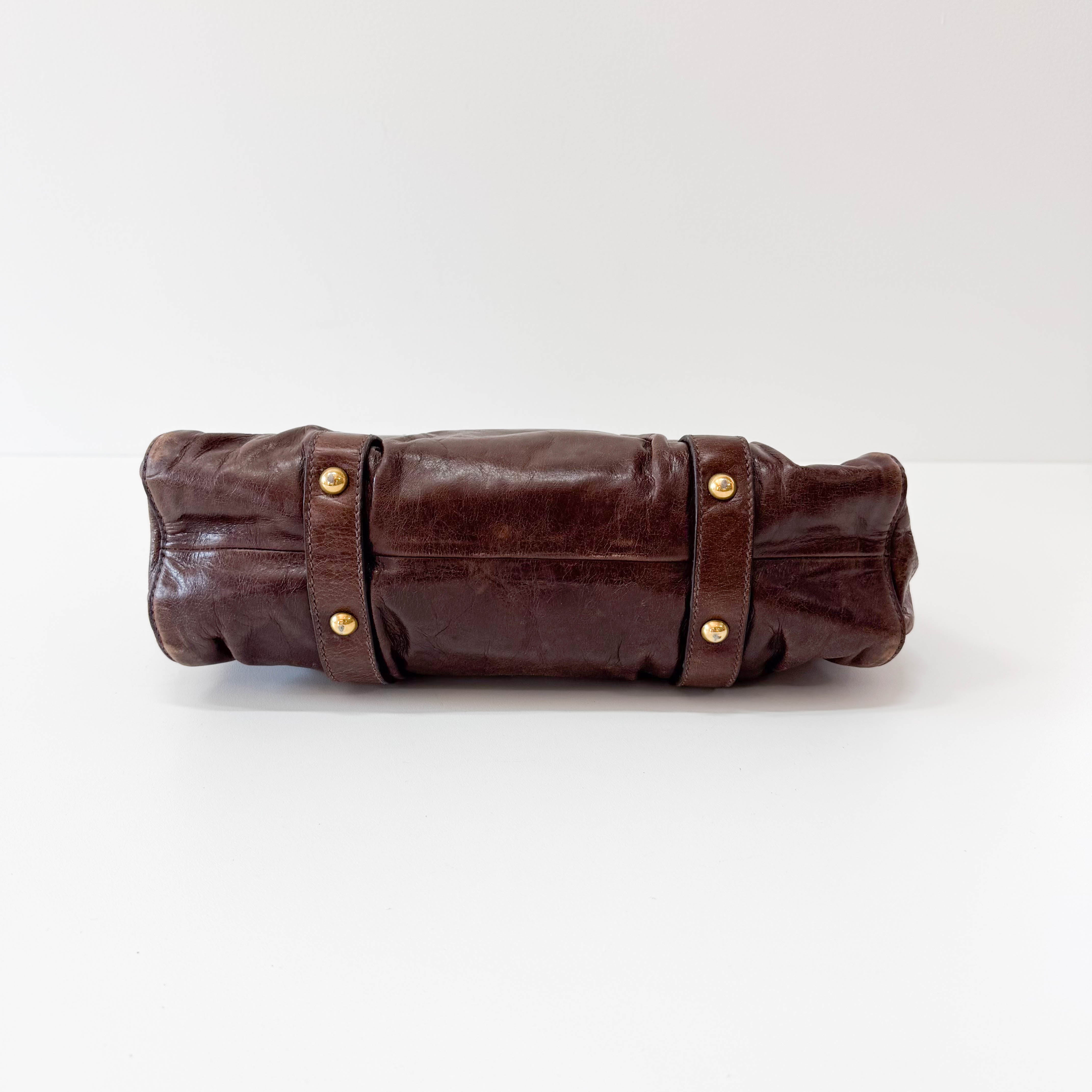 Vitello Brown Leather Top Handle Bag