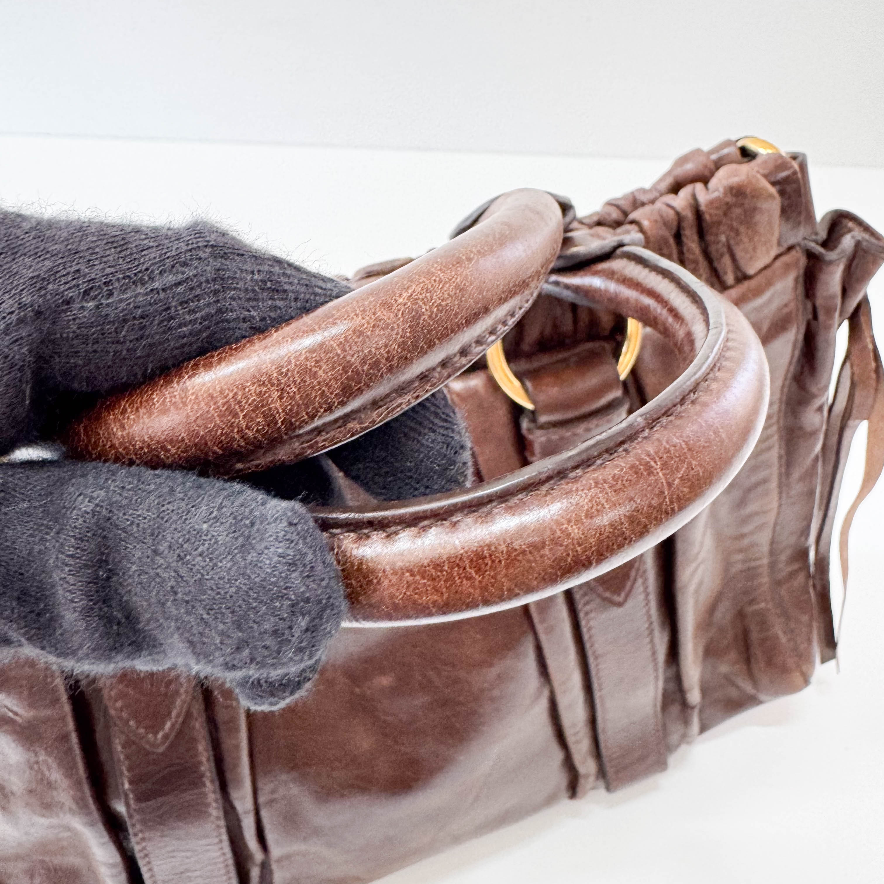 Vitello Brown Leather Top Handle Bag