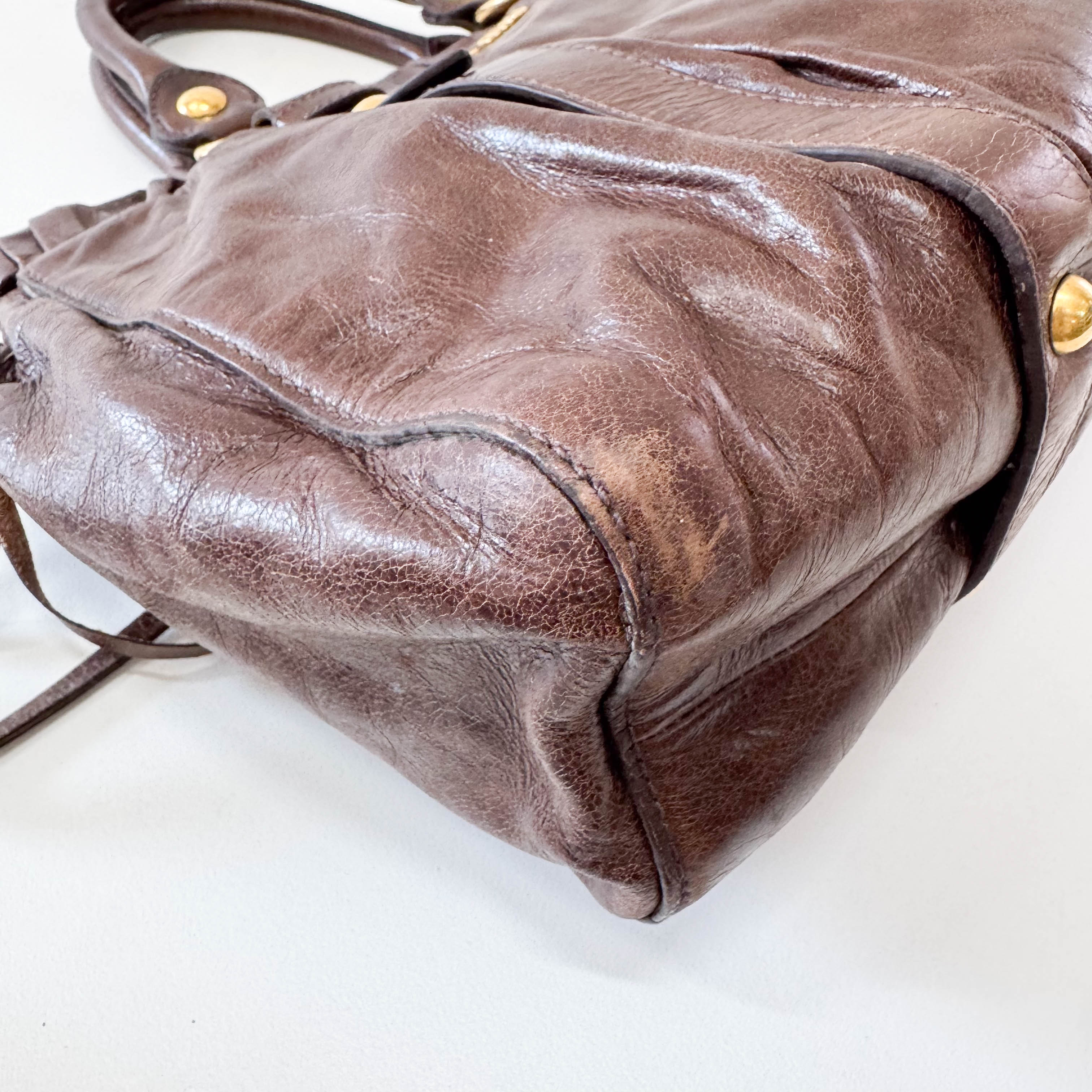 Vitello Brown Leather Top Handle Bag