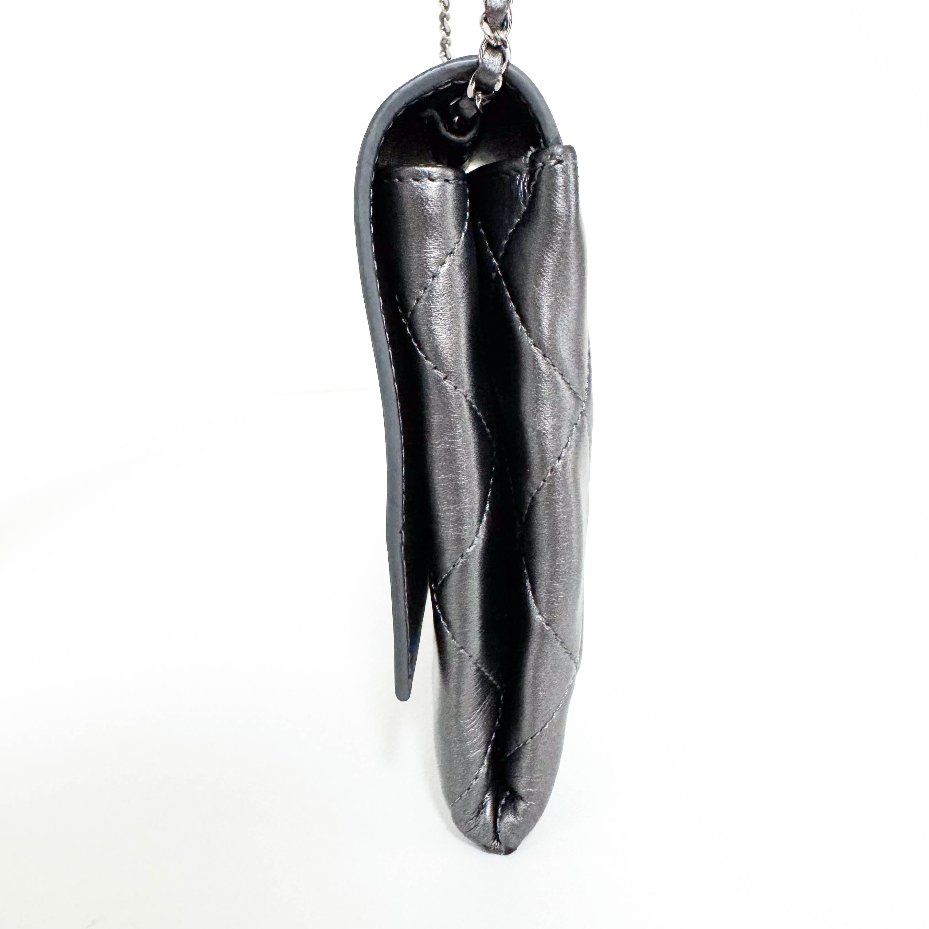 Metallic Grey Flap Chain Shoulder Bag