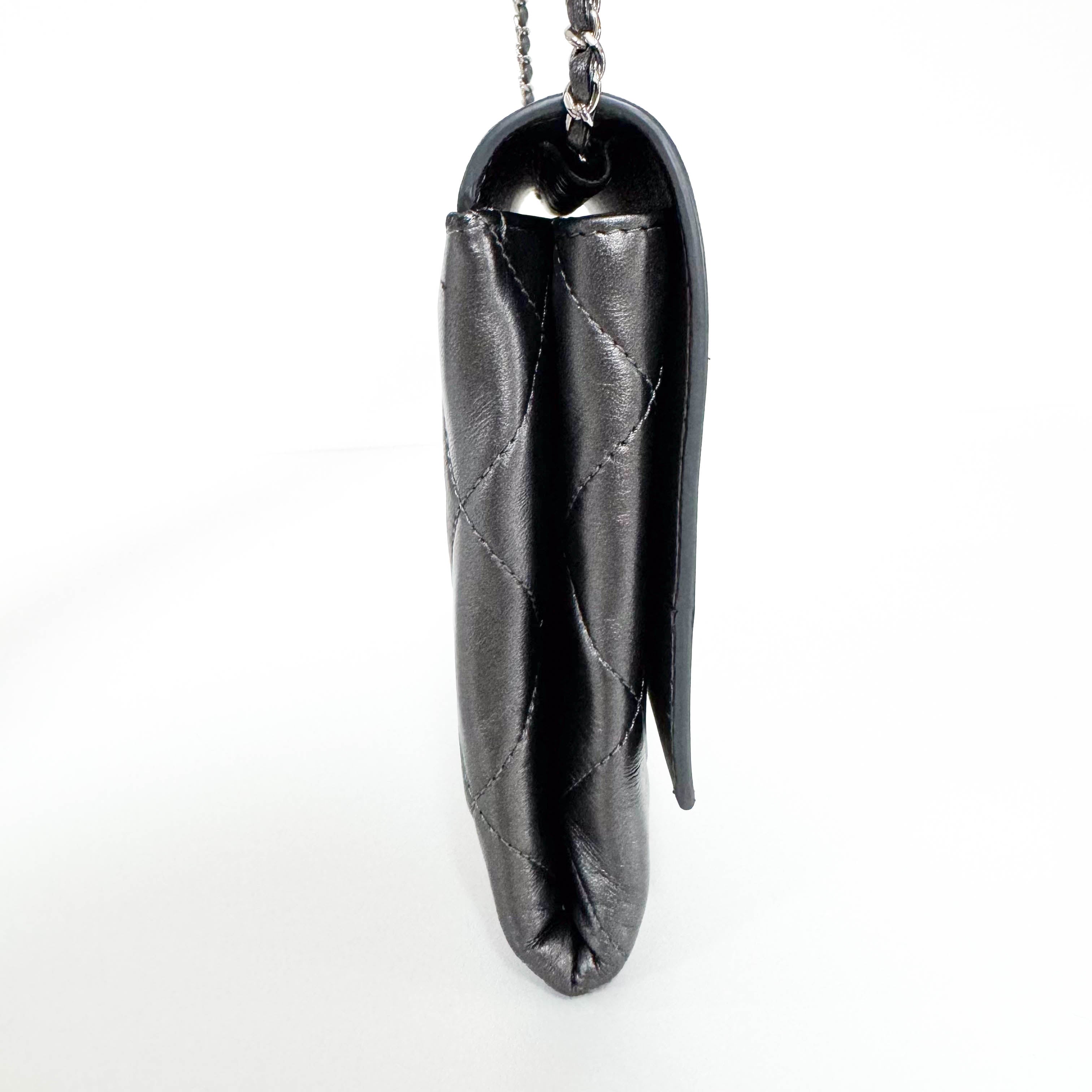 Metallic Grey Flap Chain Shoulder Bag