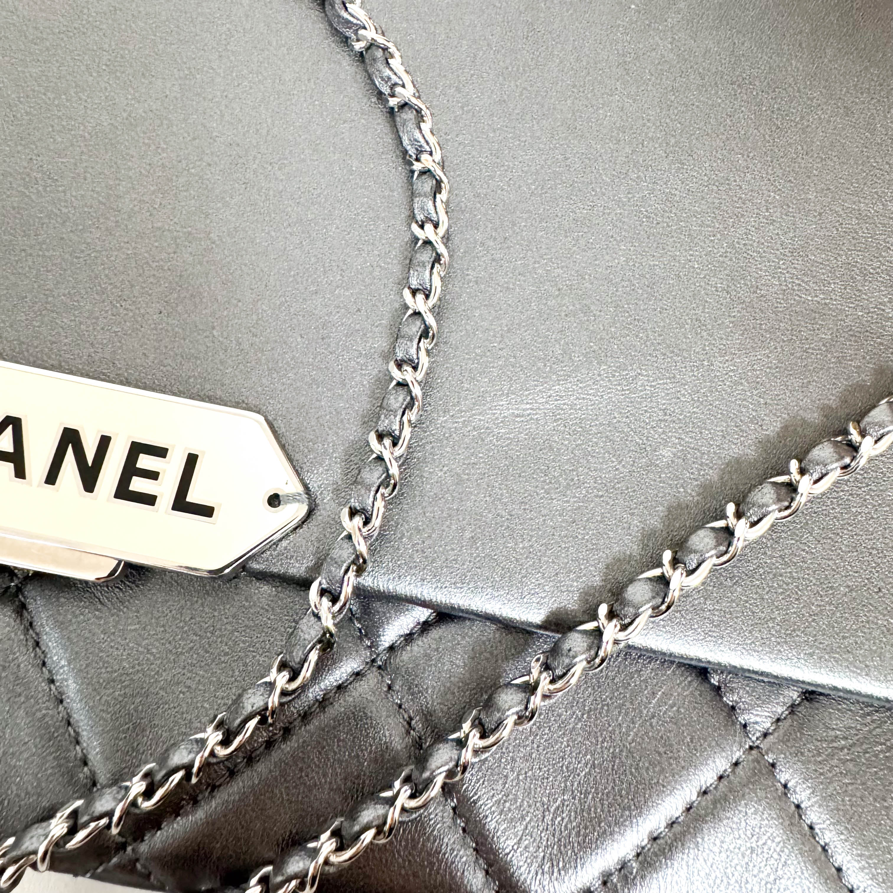 Metallic Grey Flap Chain Shoulder Bag