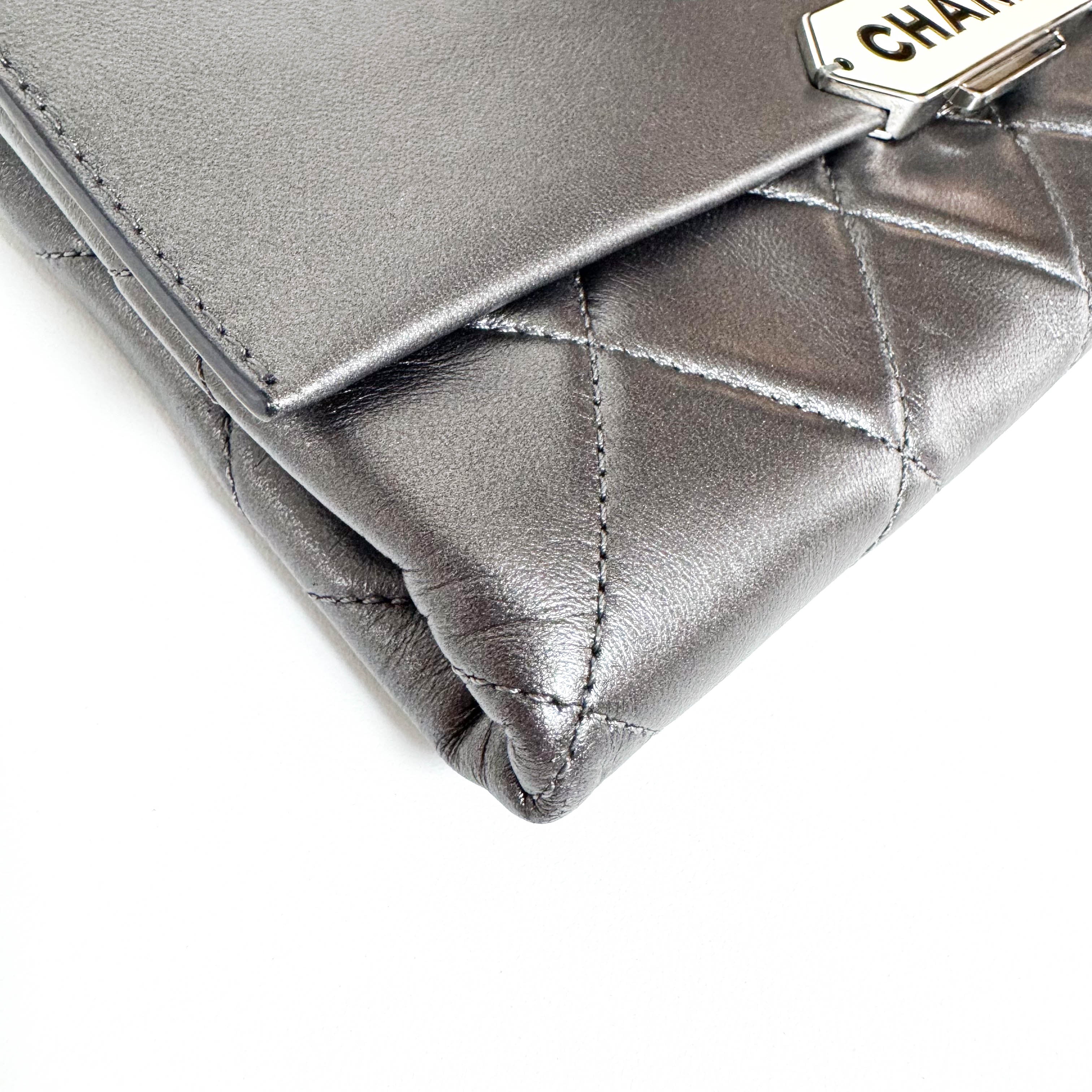 Metallic Grey Flap Chain Shoulder Bag