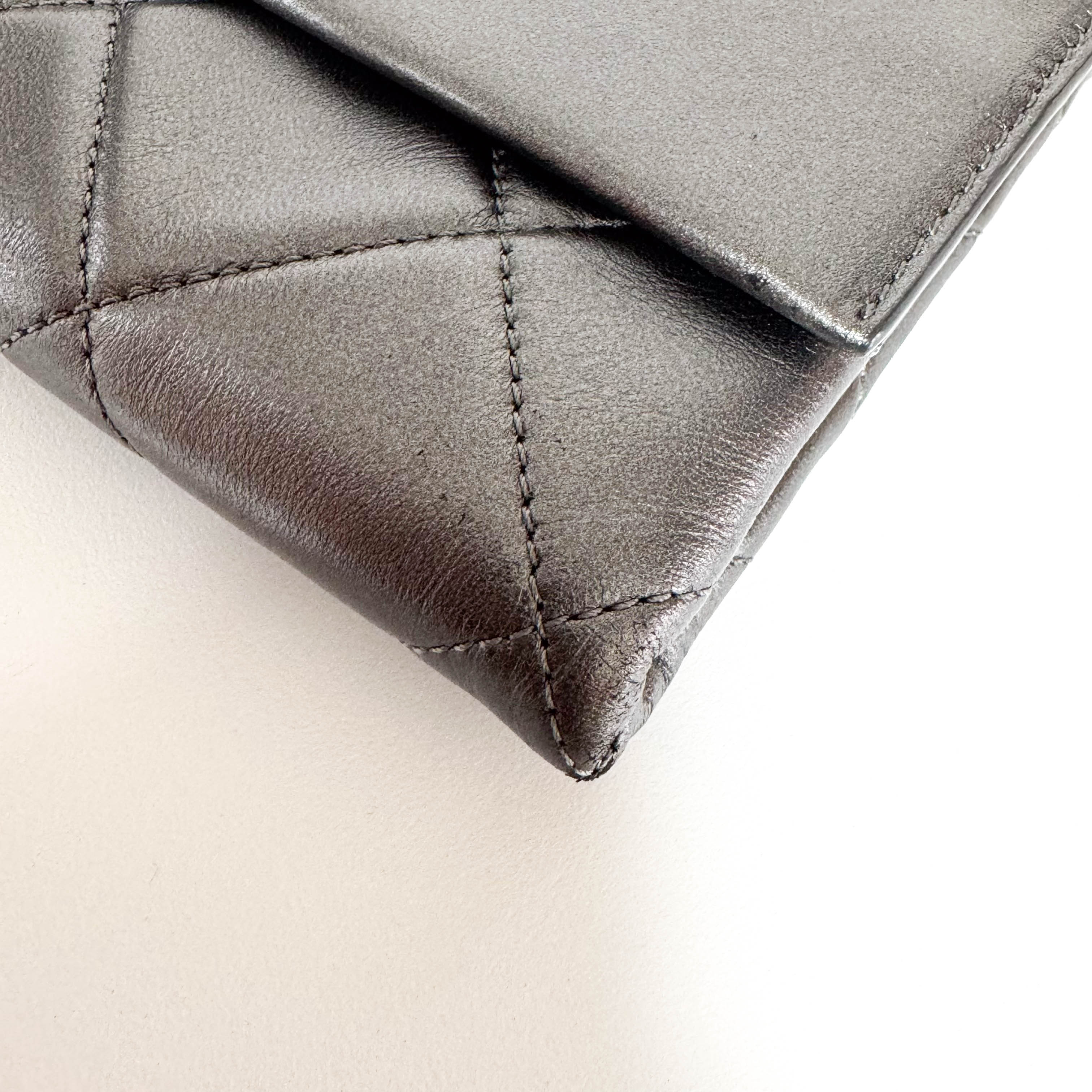 Metallic Grey Flap Chain Shoulder Bag