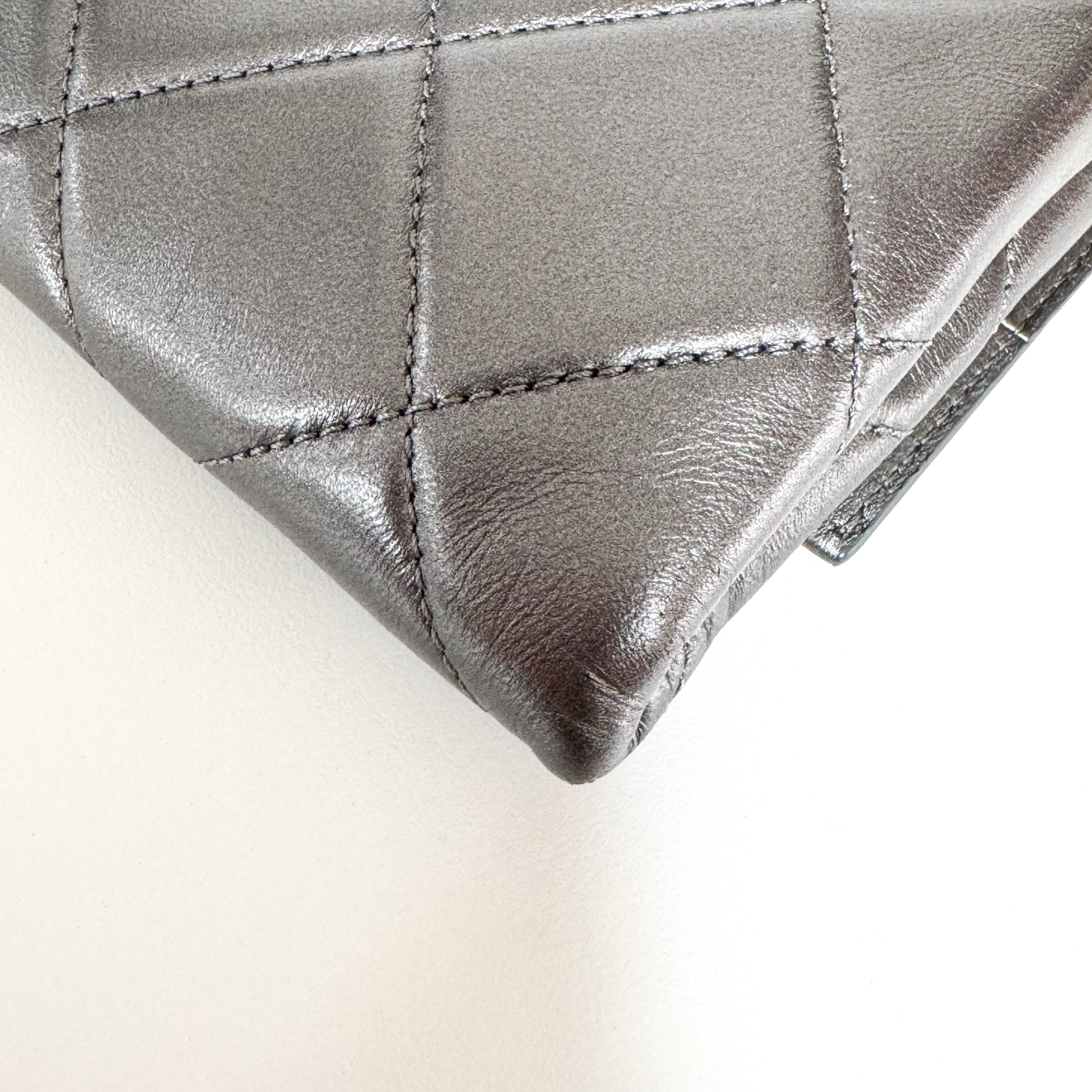 Metallic Grey Flap Chain Shoulder Bag