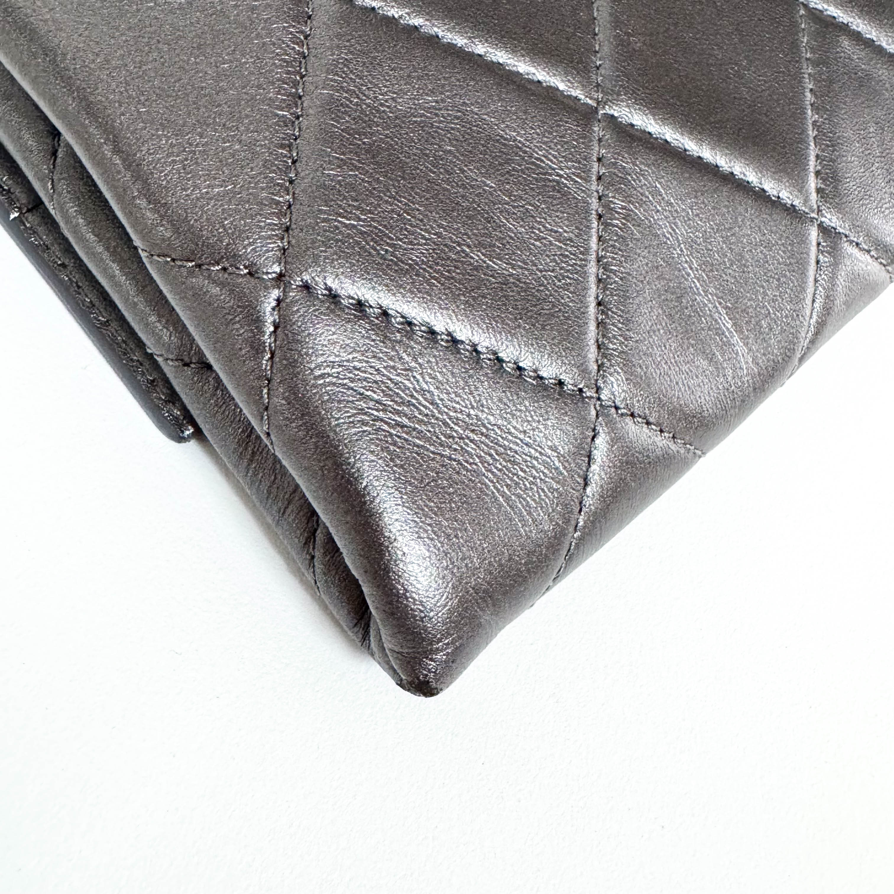 Metallic Grey Flap Chain Shoulder Bag