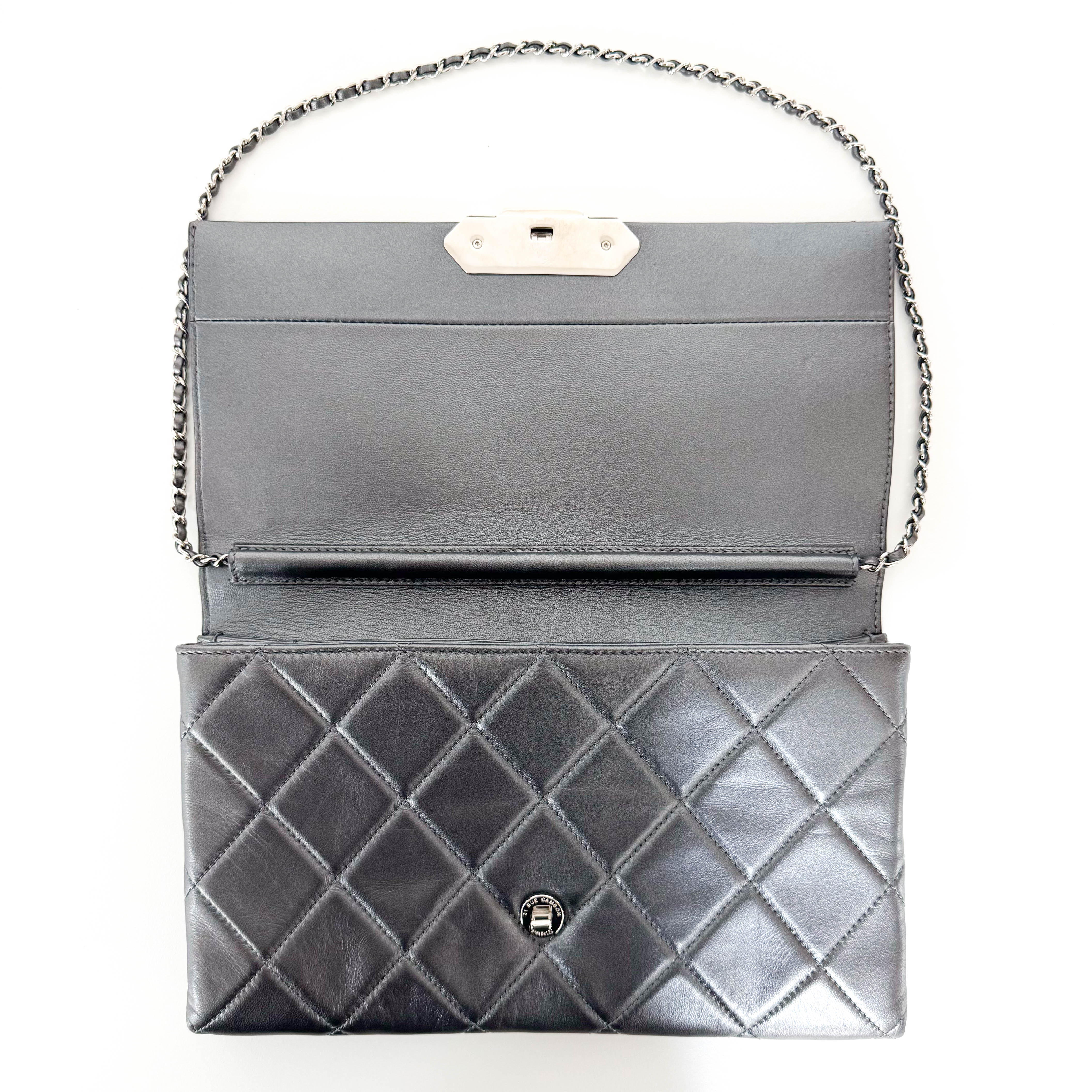Metallic Grey Flap Chain Shoulder Bag
