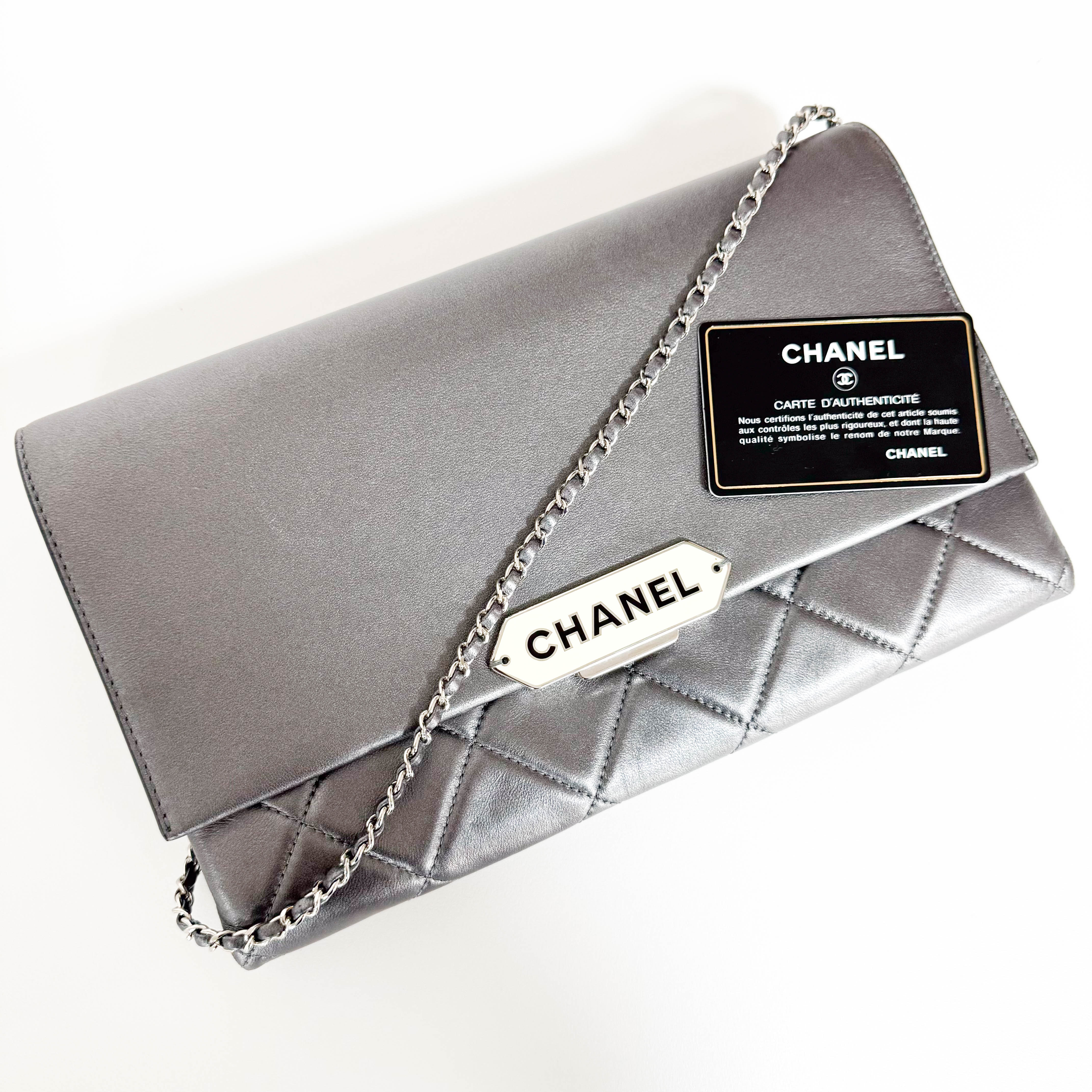 Metallic Grey Flap Chain Shoulder Bag
