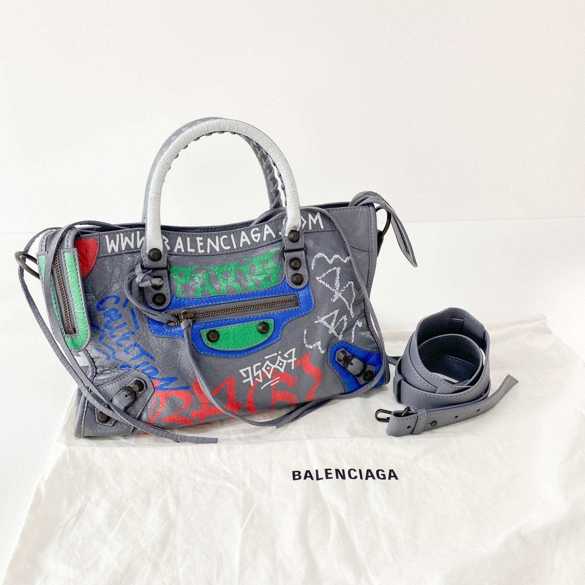 BALENCIAGA Balenciaga Gray Leather Graffiti Handbag, in , Sold by HIVE PRELOVED - Handle Bags, ,