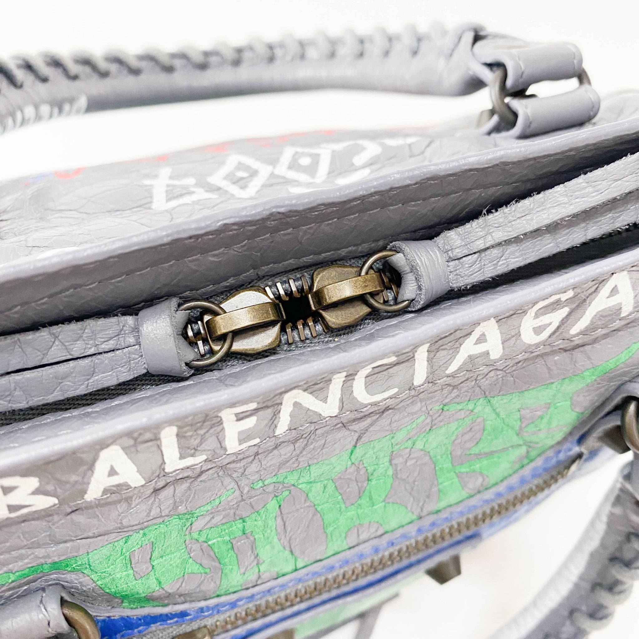 BALENCIAGA Balenciaga Gray Leather Graffiti Handbag, in , Sold by HIVE PRELOVED - Handle Bags, ,