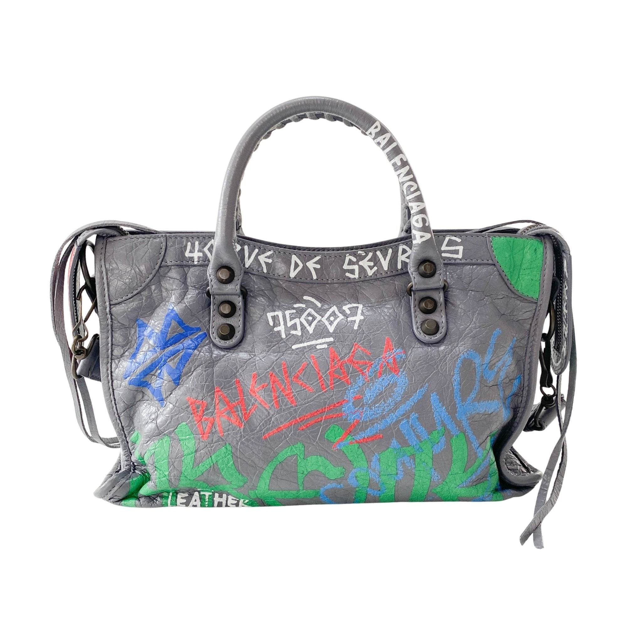BALENCIAGA Balenciaga Gray Leather Graffiti Handbag, in , Sold by HIVE PRELOVED - Handle Bags, ,