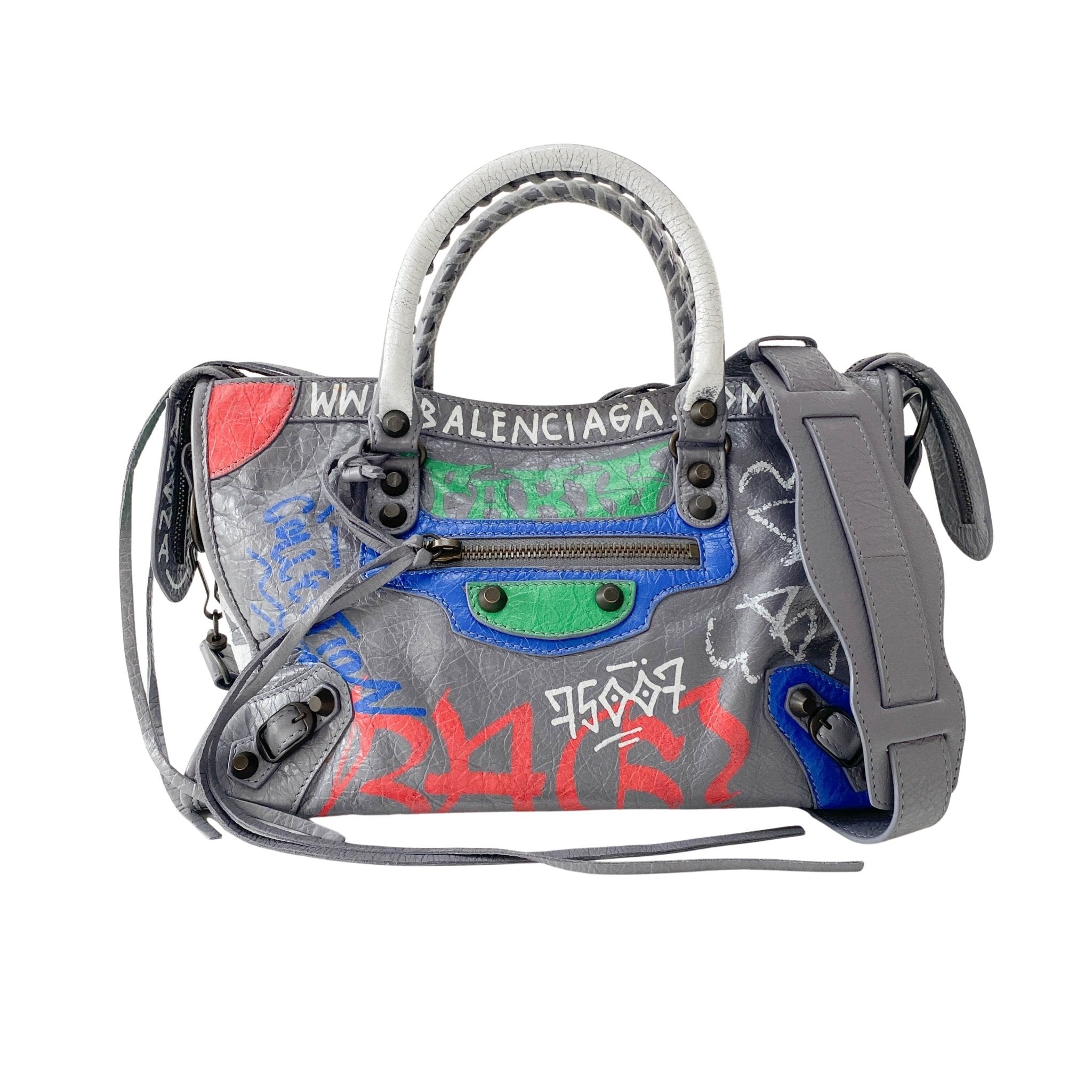 BALENCIAGA Balenciaga Gray Leather Graffiti Handbag, in , Sold by HIVE PRELOVED - Handle Bags, ,