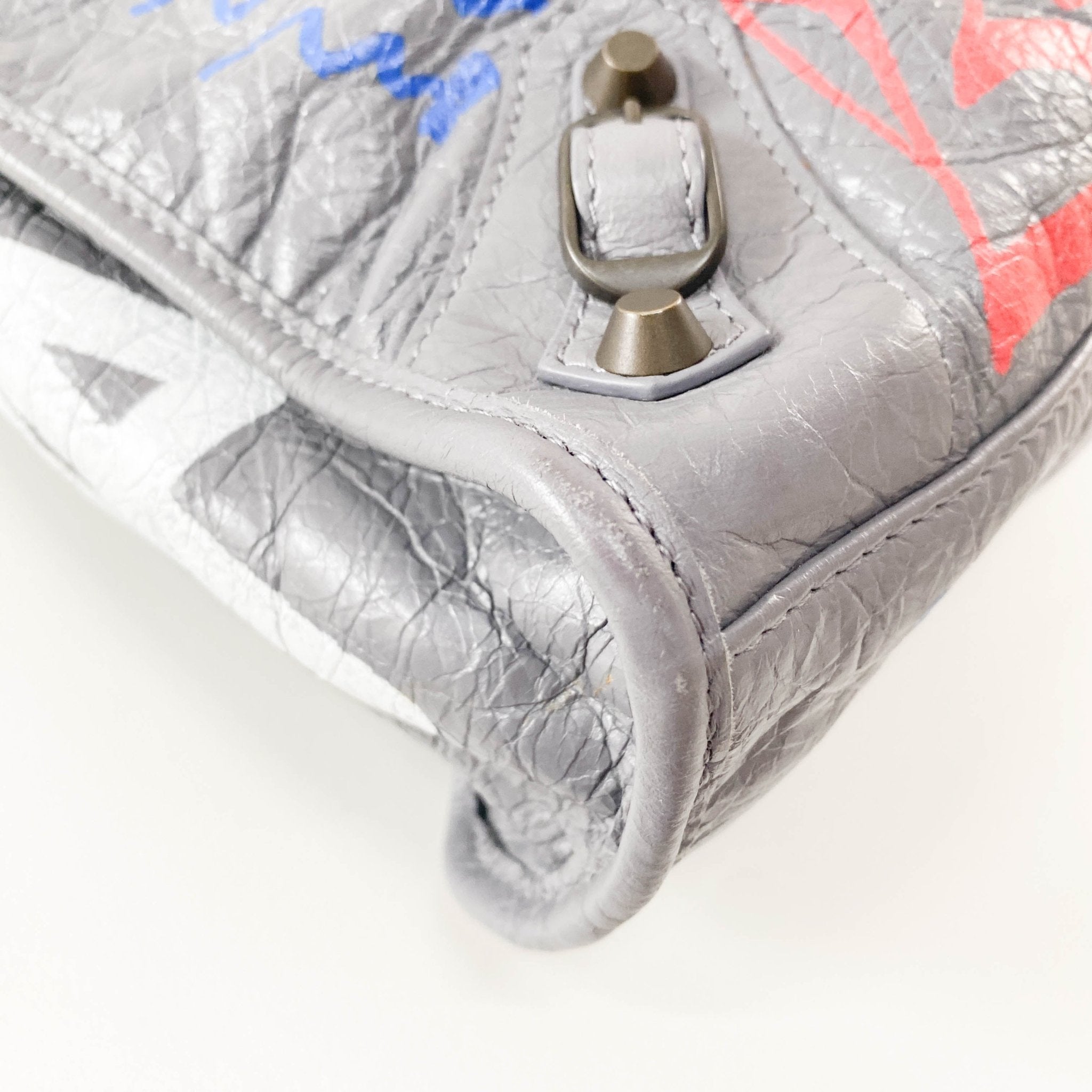 BALENCIAGA Balenciaga Gray Leather Graffiti Handbag, in , Sold by HIVE PRELOVED - Handle Bags, ,