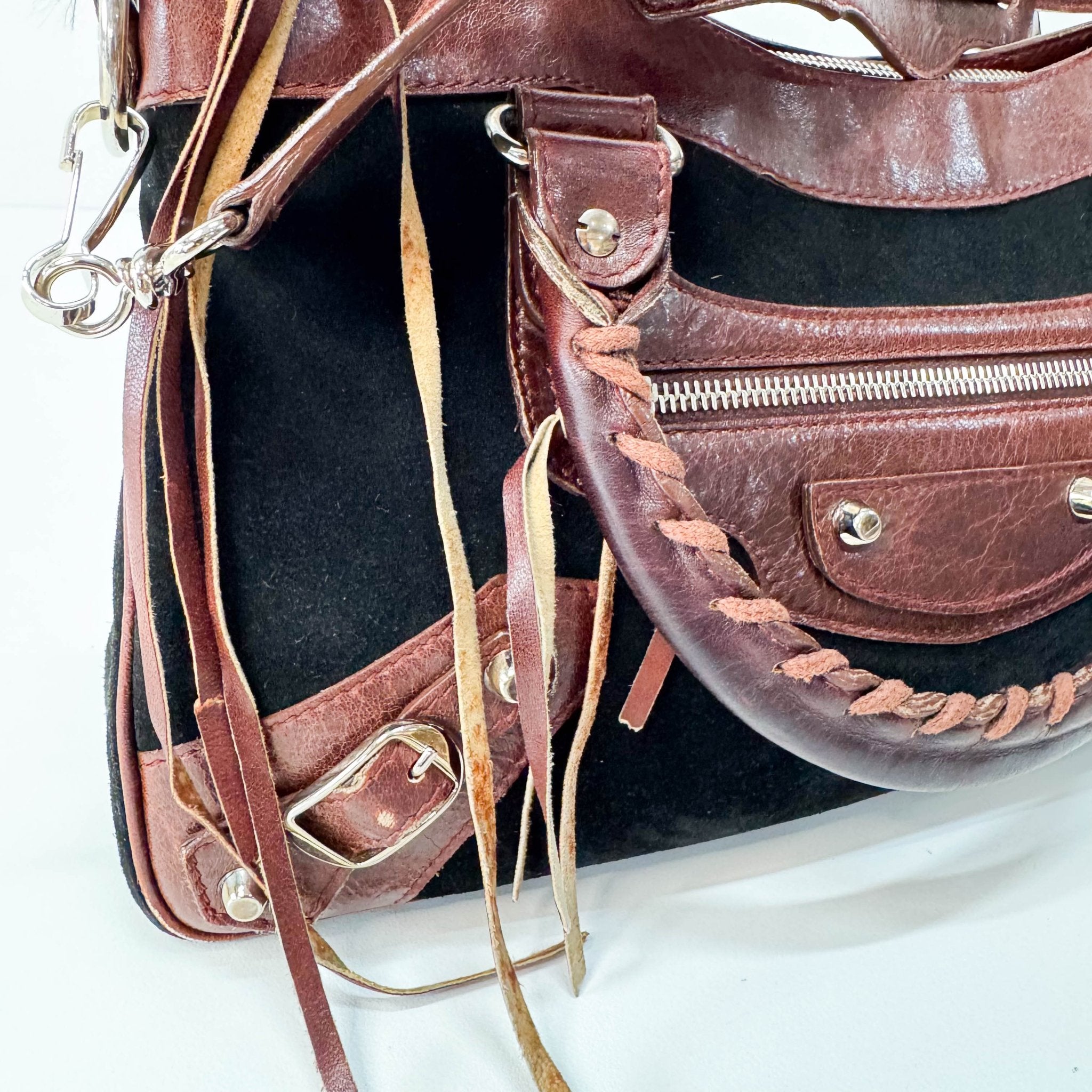 BALENCIAGA Black Suede & Brown Leather The First Handle Bag, in , Sold by HIVE PRELOVED - Handle Bags, Shoulder Bags,