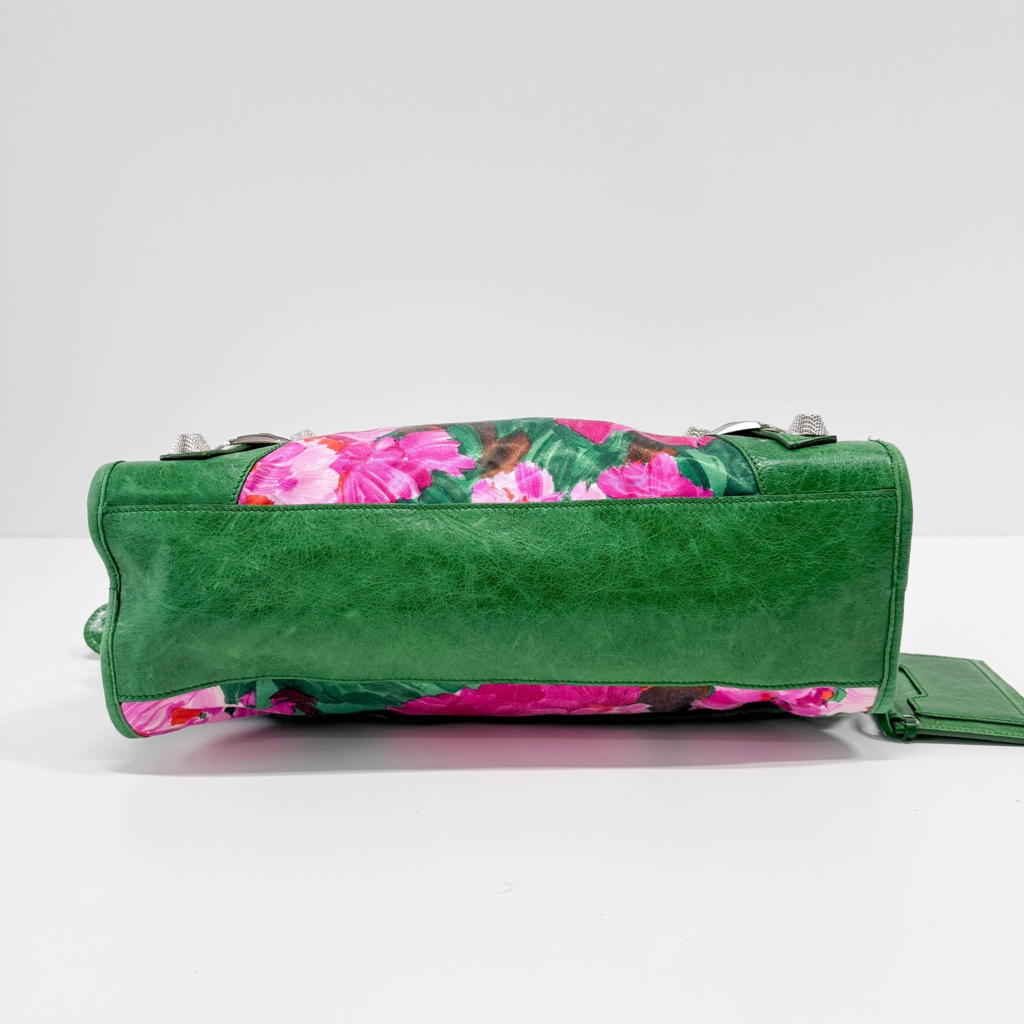 BALENCIAGA City Green Leather Floral Printed Nylon Hand Bag, in , Sold by HIVE PRELOVED - Handle Bags, Shoulder Bags,