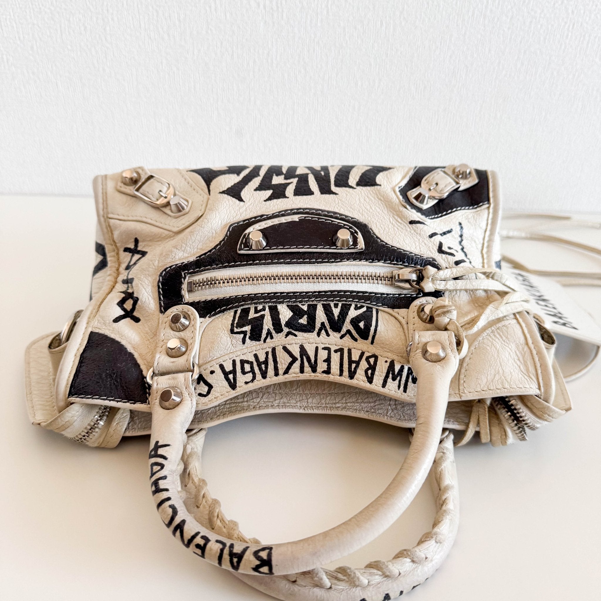 BALENCIAGA City Mini Black Graffiti White Leather Shoulder Bag, in , Sold by HIVE PRELOVED - Mini bags, Shoulder Bags,
