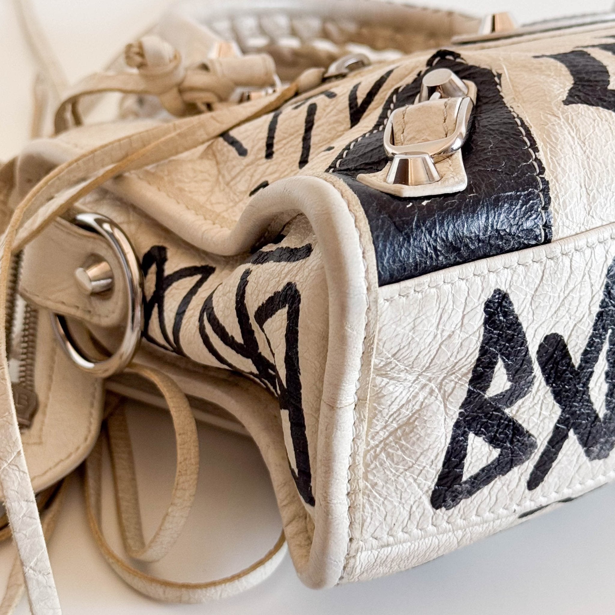 BALENCIAGA City Mini Black Graffiti White Leather Shoulder Bag, in , Sold by HIVE PRELOVED - Mini bags, Shoulder Bags,
