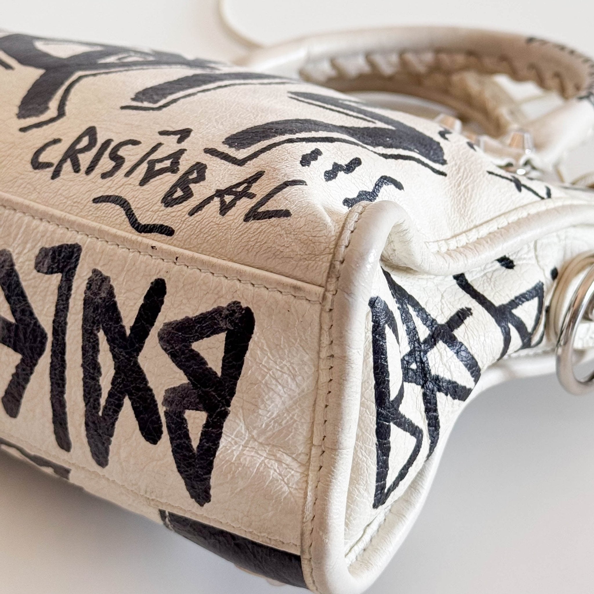 BALENCIAGA City Mini Black Graffiti White Leather Shoulder Bag, in , Sold by HIVE PRELOVED - Mini bags, Shoulder Bags,