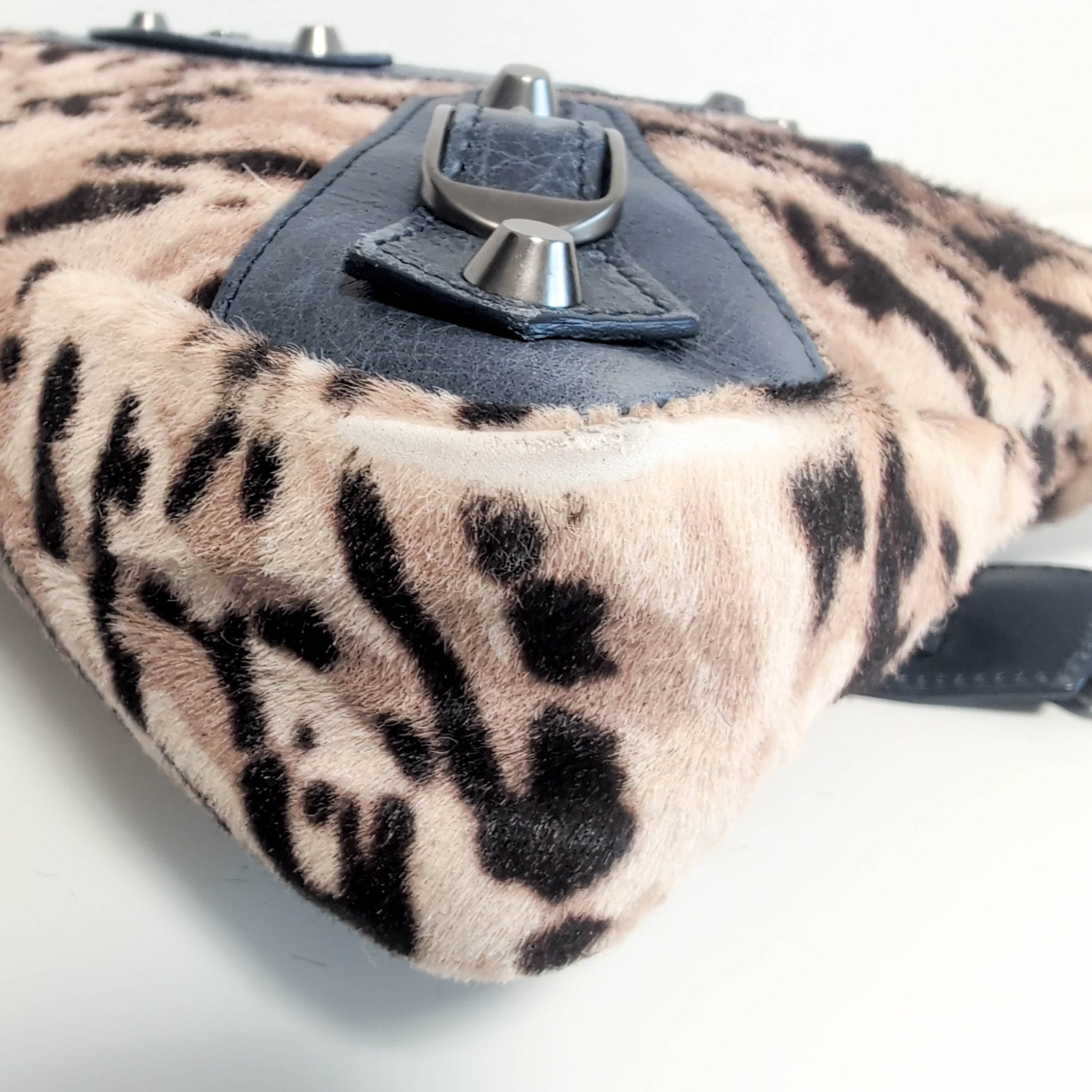 BALENCIAGA City The First Leopard Pony Hair with Navy Leather Handbag, in , Sold by HIVE PRELOVED - Handle Bags, Shoulder Bag