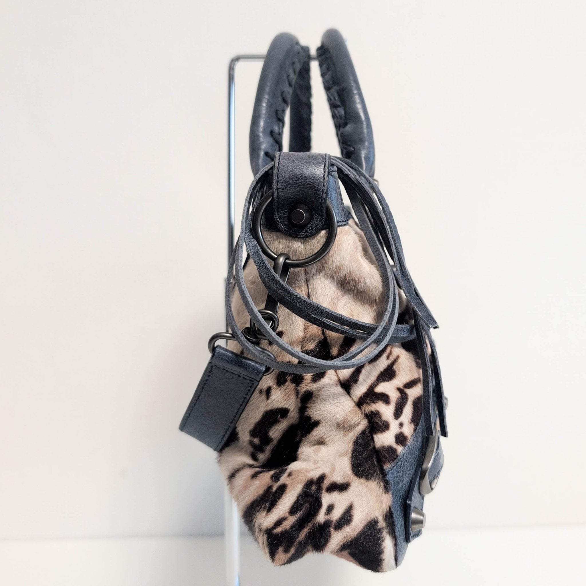 BALENCIAGA City The First Leopard Pony Hair with Navy Leather Handbag, in , Sold by HIVE PRELOVED - Handle Bags, Shoulder Bag