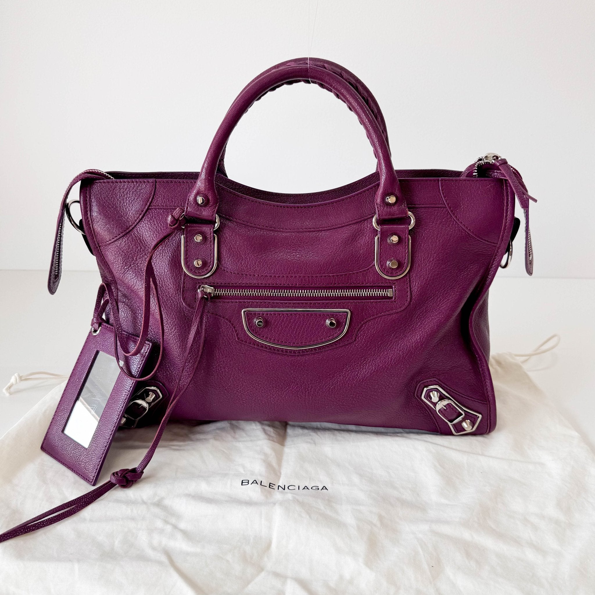 BALENCIAGA Le City Medium Metallic Purple Handbag, in , Sold by HIVE PRELOVED - Handle Bags, ,