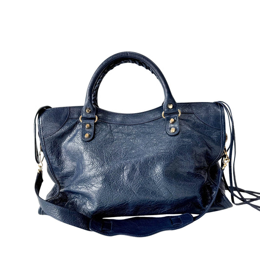 BALENCIAGA Le City Navy Leather Handle Bag, in , Sold by HIVE PRELOVED - Handle Bags, Shoulder Bags,