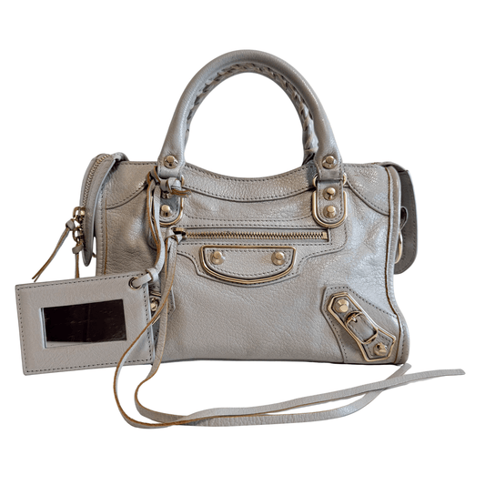 BALENCIAGA Mini City Grey Leather Handbag, in , Sold by HIVE PRELOVED - Handle Bags, Shoulder Bags,