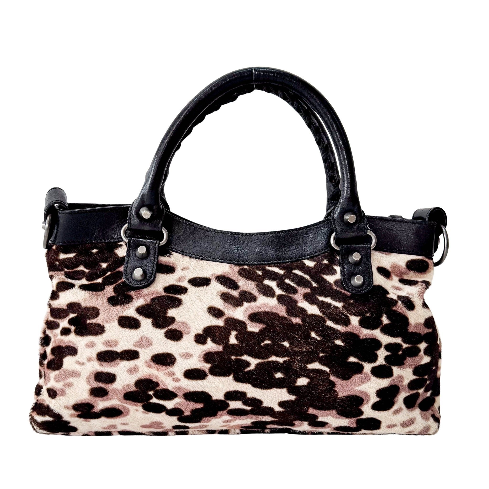 BALENCIAGA The First Leopard Print Pony Hair & Leather Handle Bag, in , Sold by HIVE PRELOVED - Handle Bags, Shoulder Bags,