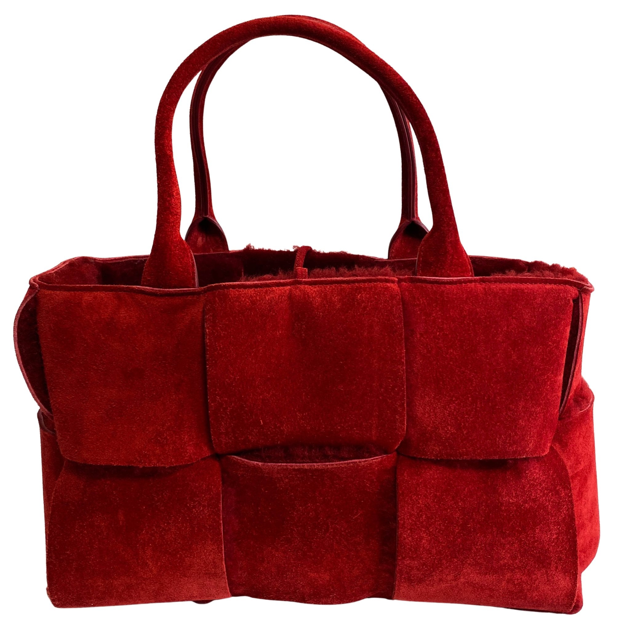 BOTTEGA VENETA Arco Tote Red Suede Leather / Fur Handbag, in , Sold by HIVE PRELOVED - Handle Bags, Totes,