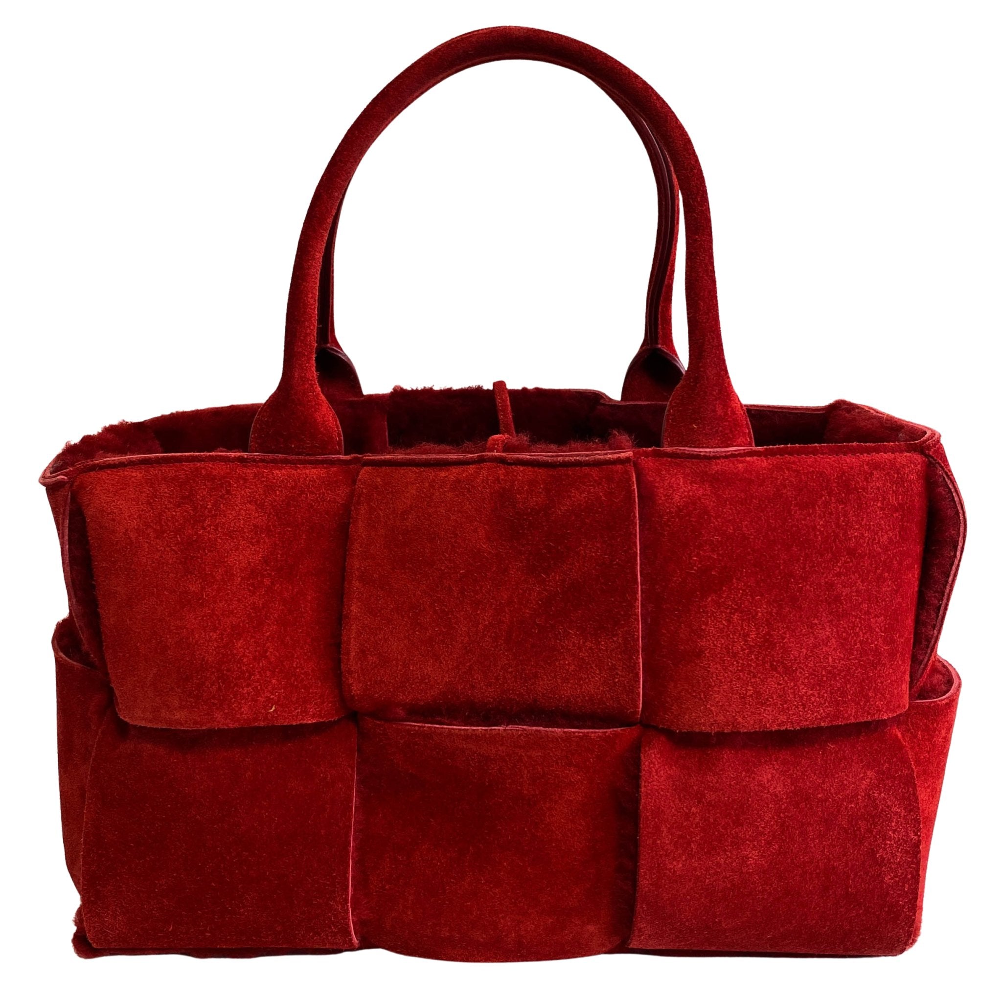 BOTTEGA VENETA Arco Tote Red Suede Leather / Fur Handbag, in , Sold by HIVE PRELOVED - Handle Bags, Totes,