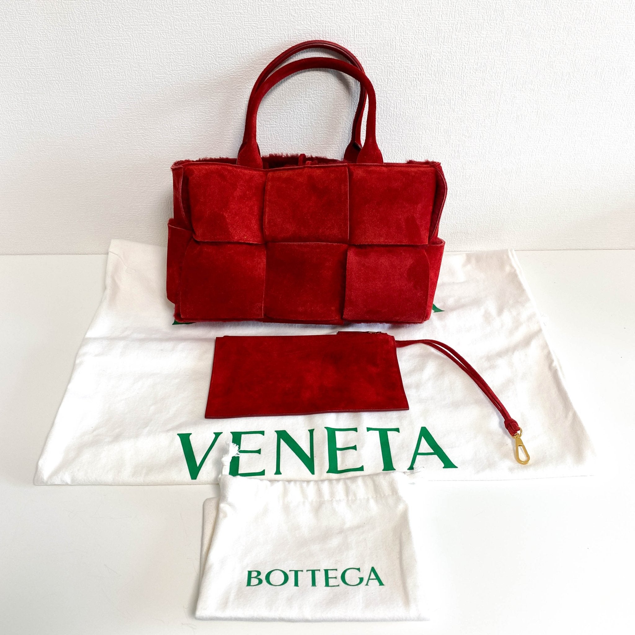 BOTTEGA VENETA Arco Tote Red Suede Leather / Fur Handbag, in , Sold by HIVE PRELOVED - Handle Bags, Totes,