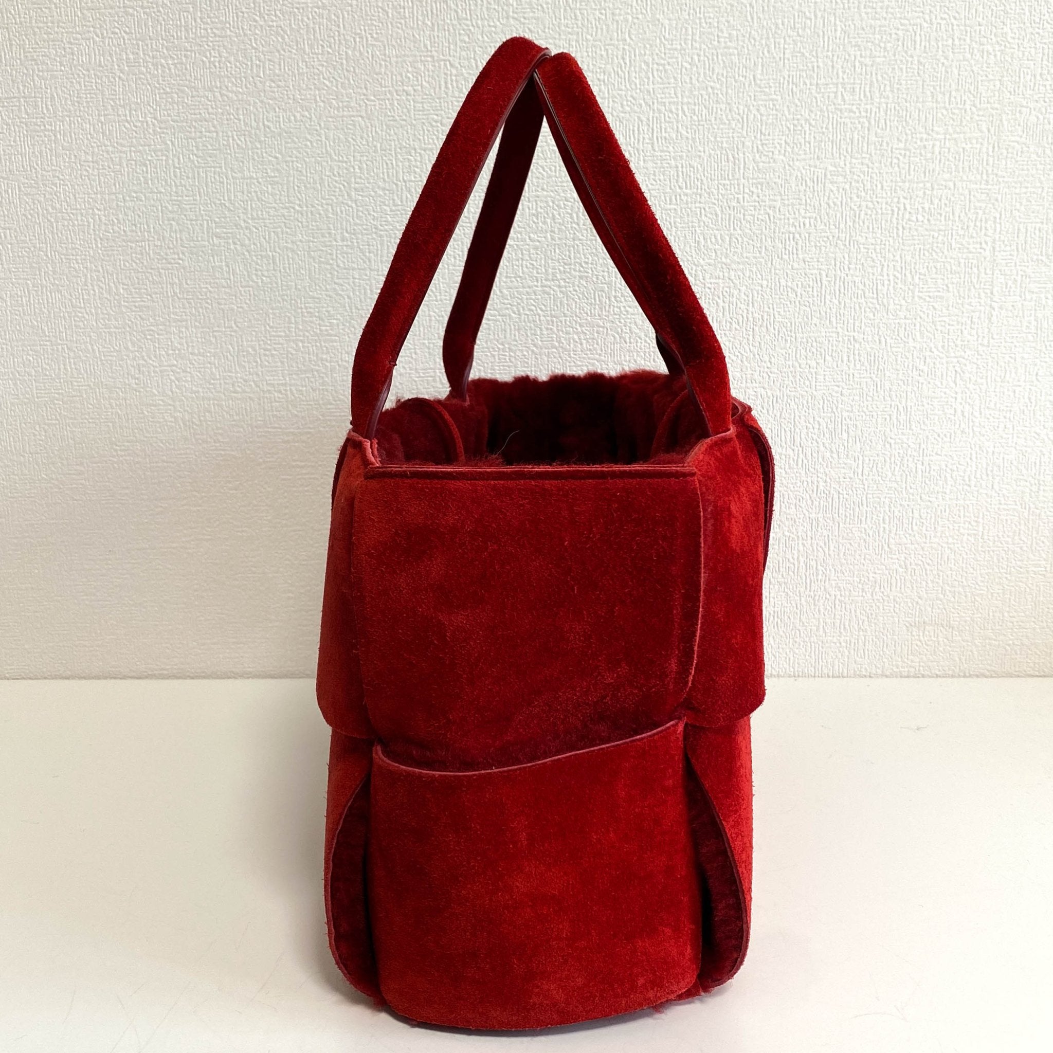 BOTTEGA VENETA Arco Tote Red Suede Leather / Fur Handbag, in , Sold by HIVE PRELOVED - Handle Bags, Totes,