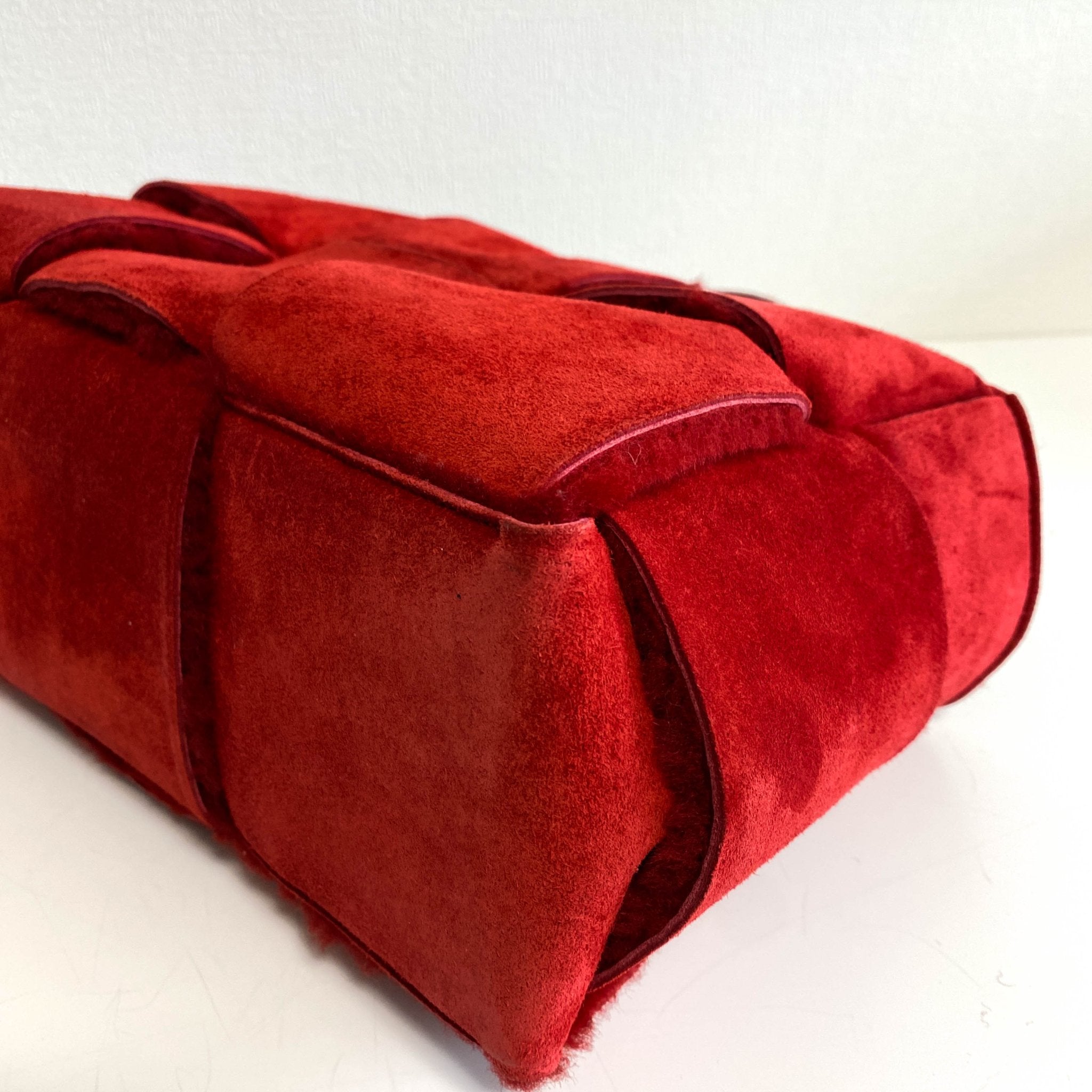 BOTTEGA VENETA Arco Tote Red Suede Leather / Fur Handbag, in , Sold by HIVE PRELOVED - Handle Bags, Totes,