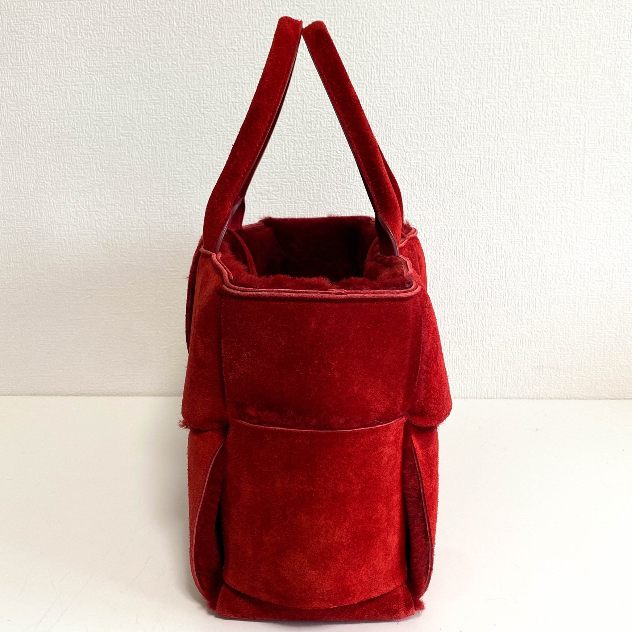 BOTTEGA VENETA Arco Tote Red Suede Leather / Fur Handbag, in , Sold by HIVE PRELOVED - Handle Bags, Totes,