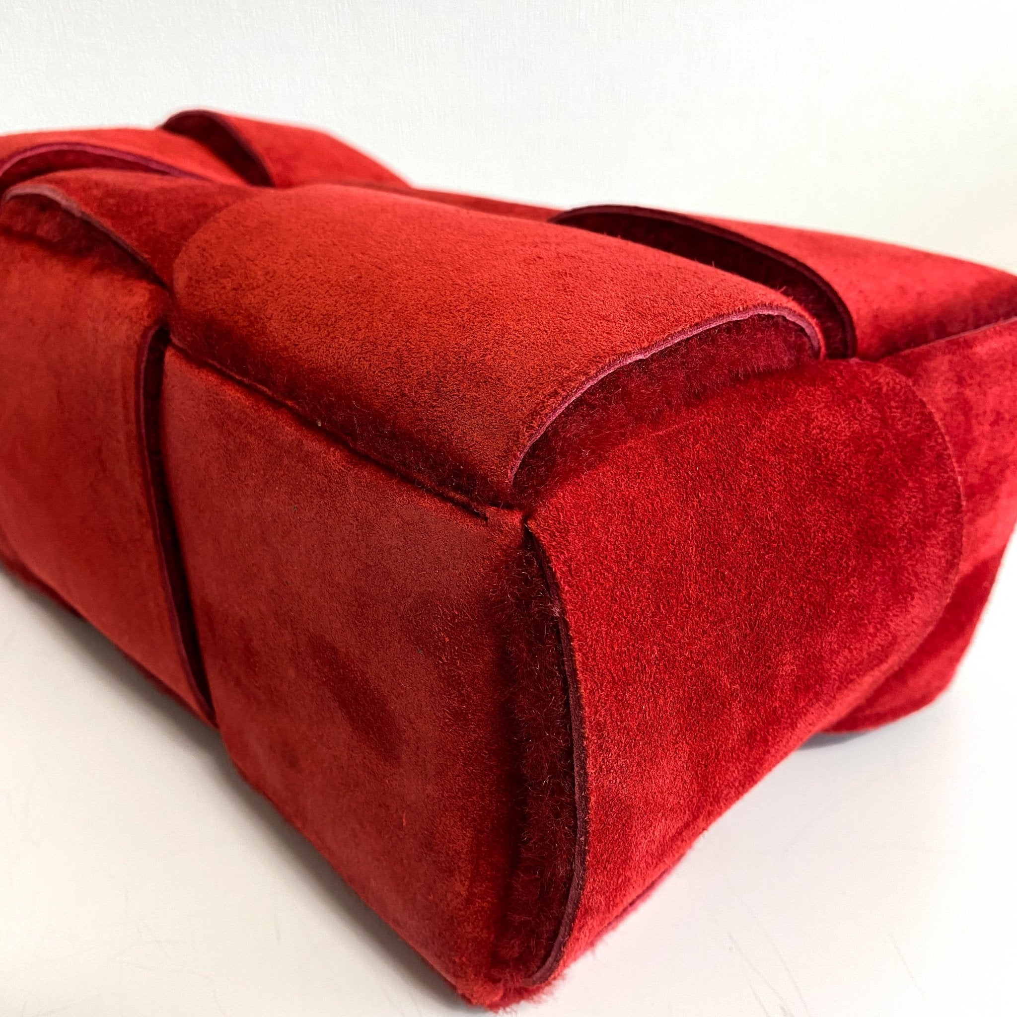 BOTTEGA VENETA Arco Tote Red Suede Leather / Fur Handbag, in , Sold by HIVE PRELOVED - Handle Bags, Totes,