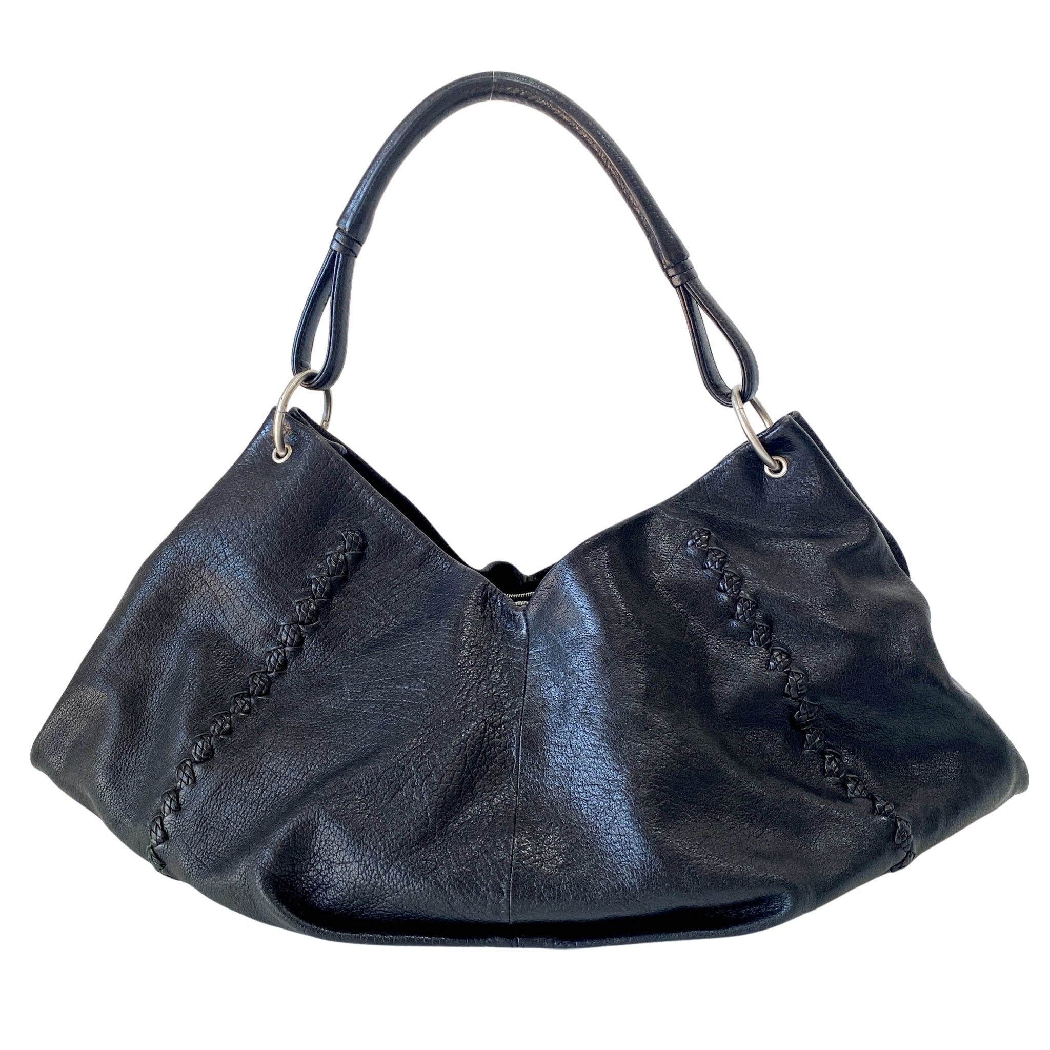 BOTTEGA VENETA Black Leather Shoulder Bag with Intrecciato Details, in , Sold by HIVE PRELOVED - Shoulder Bags, ,