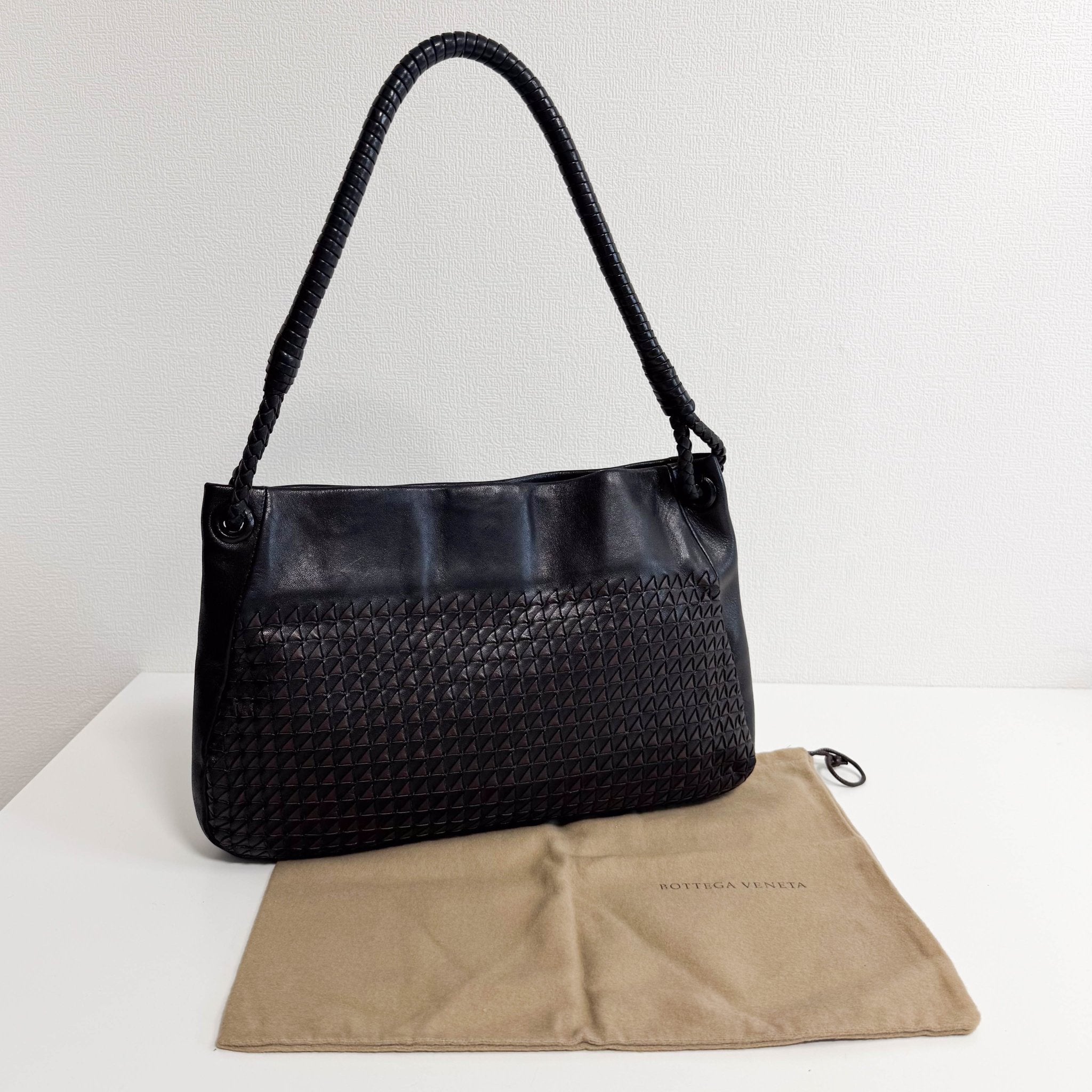 BOTTEGA VENETA Intrecciato Black and Brown Leather Shoulder Bag, in , Sold by HIVE PRELOVED - Shoulder Bags, ,