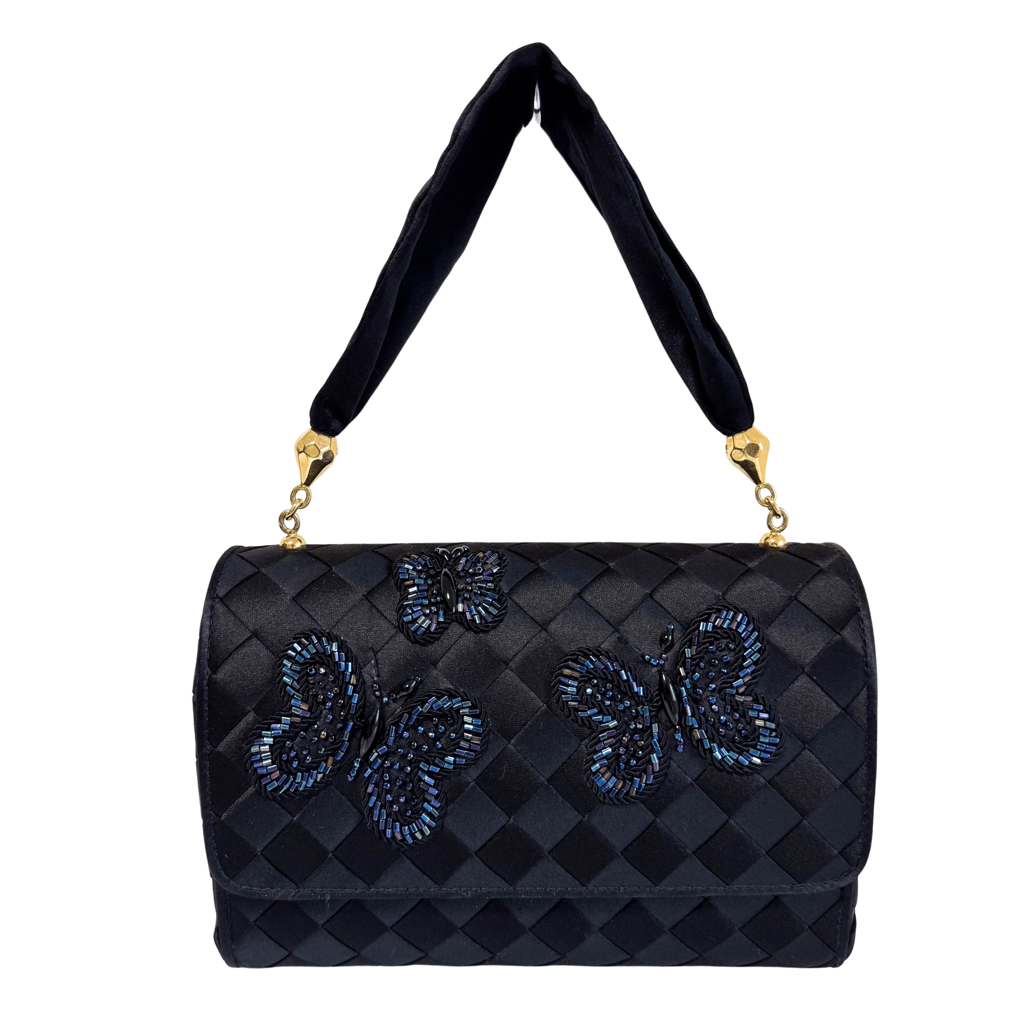 BOTTEGA VENETA Intrecciato Black Satin Butterfly embroidered Handbag, in , Sold by HIVE PRELOVED - Handle Bags, ,