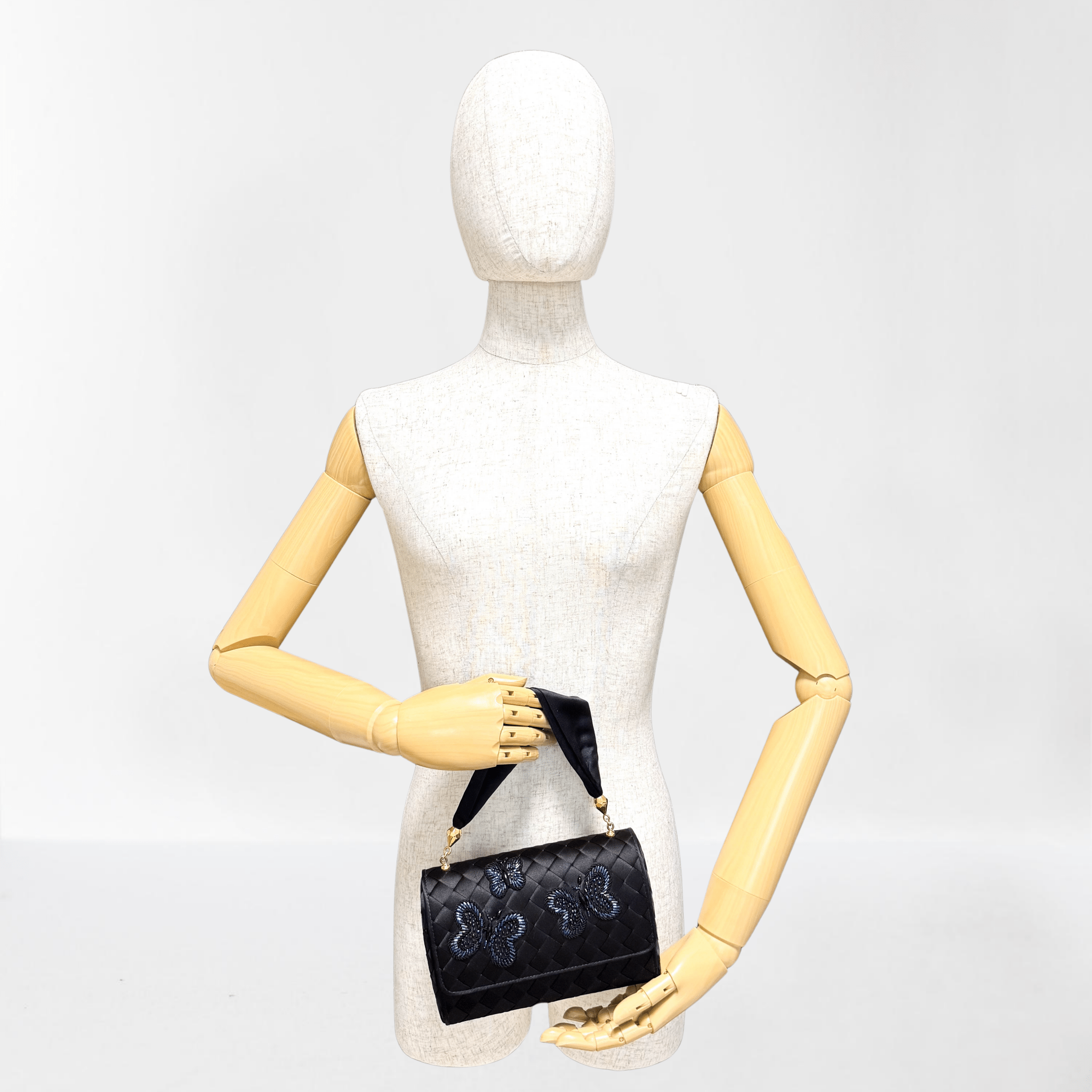 BOTTEGA VENETA Intrecciato Black Satin Butterfly embroidered Handbag, in , Sold by HIVE PRELOVED - Handle Bags, ,