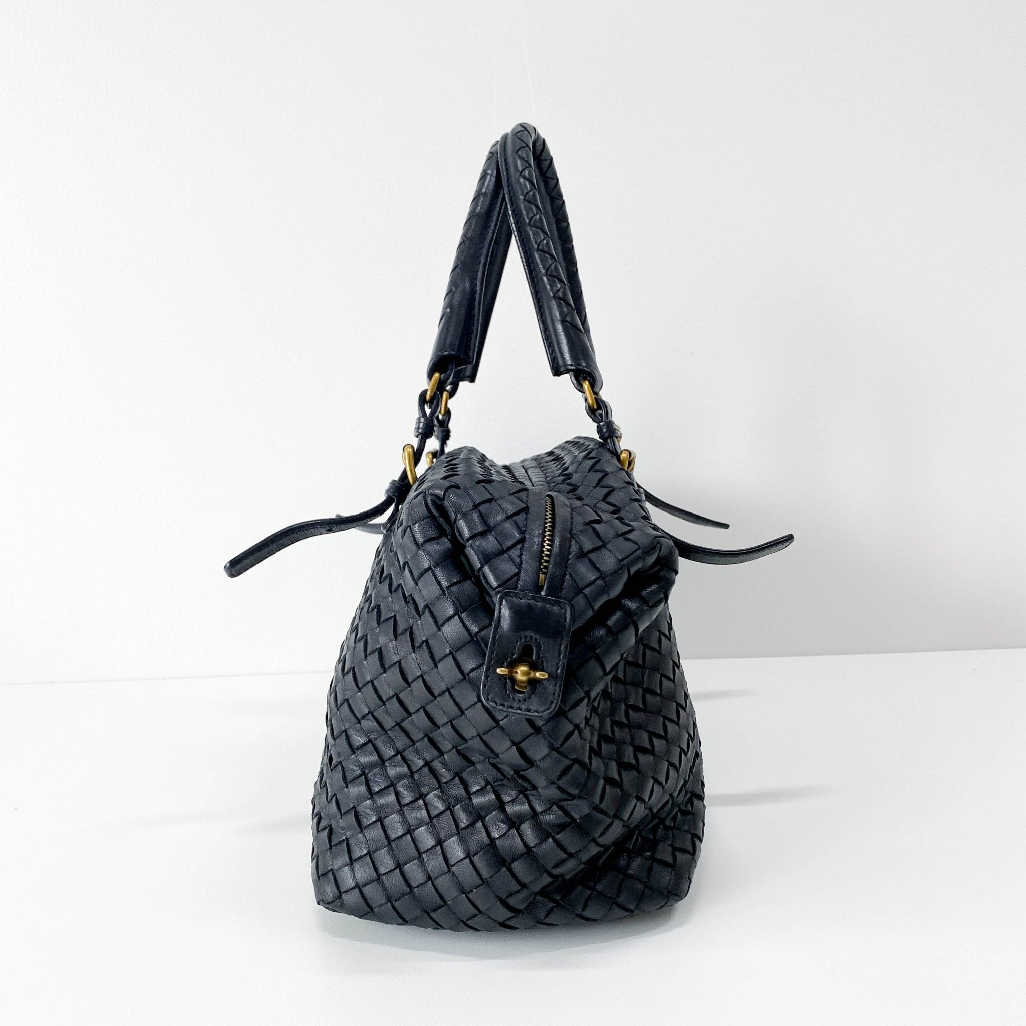 BOTTEGA VENETA Intrecciato Bowling Bag Black Leather Shoulder Bag, in , Sold by HIVE PRELOVED - Handle Bags, ,
