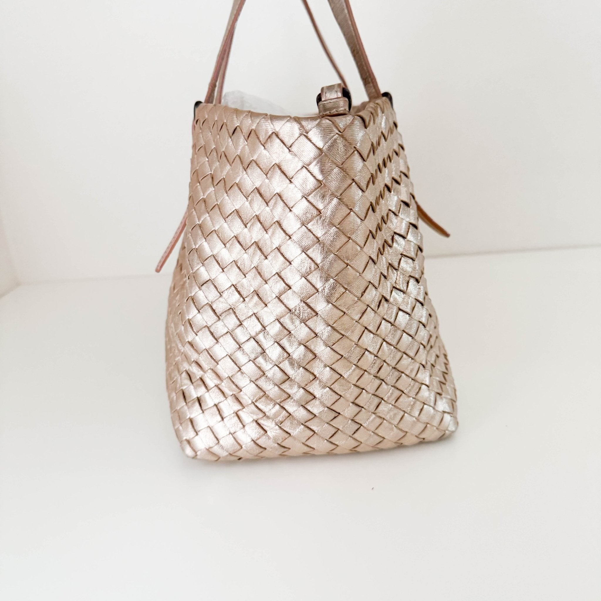 BOTTEGA VENETA Intrecciato Cesta Metallic Pink Leather Strap Tote / Shoulder Bag, in , Sold by HIVE PRELOVED - Shoulder Bags, Totes,