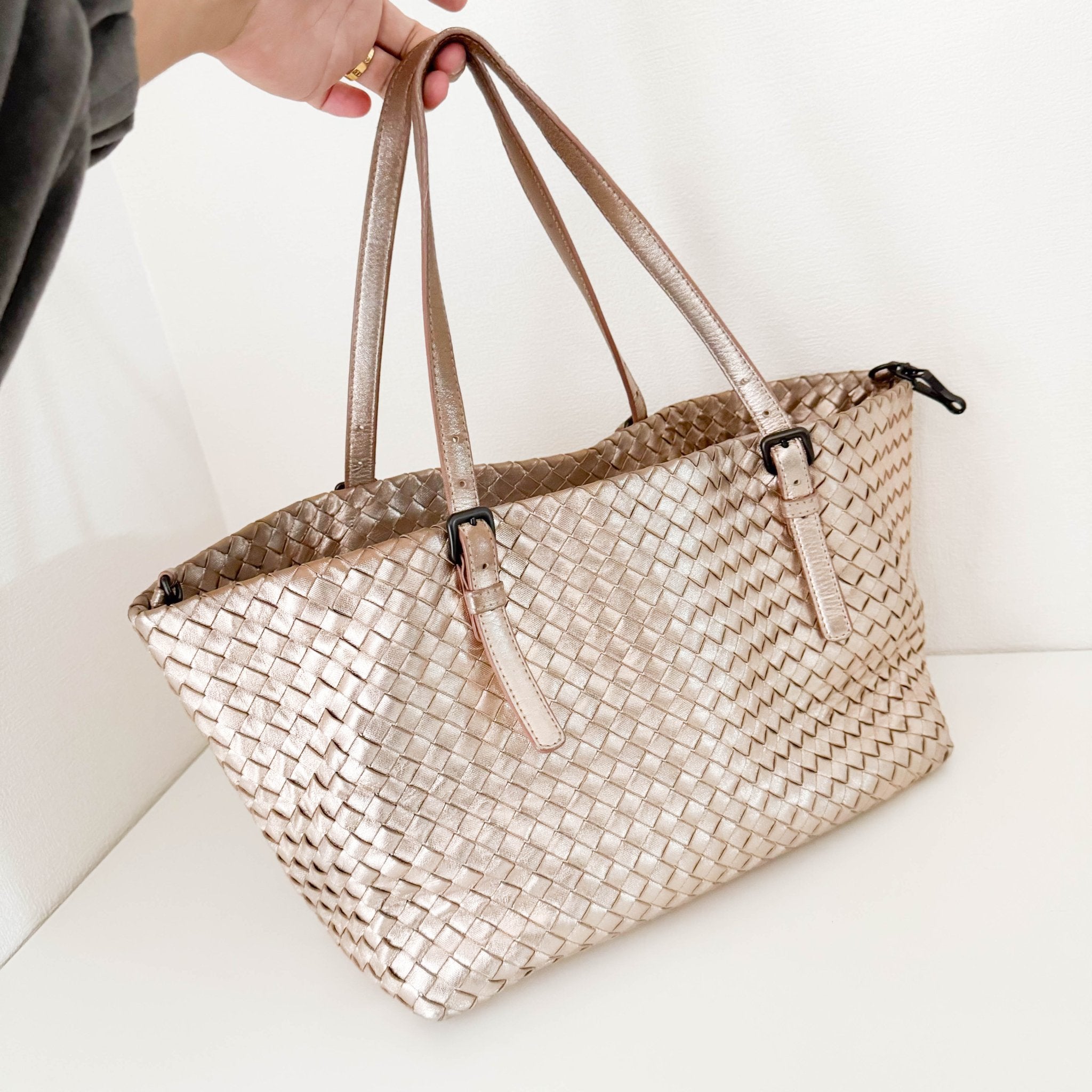 BOTTEGA VENETA Intrecciato Cesta Metallic Pink Leather Strap Tote / Shoulder Bag, in , Sold by HIVE PRELOVED - Shoulder Bags, Totes,