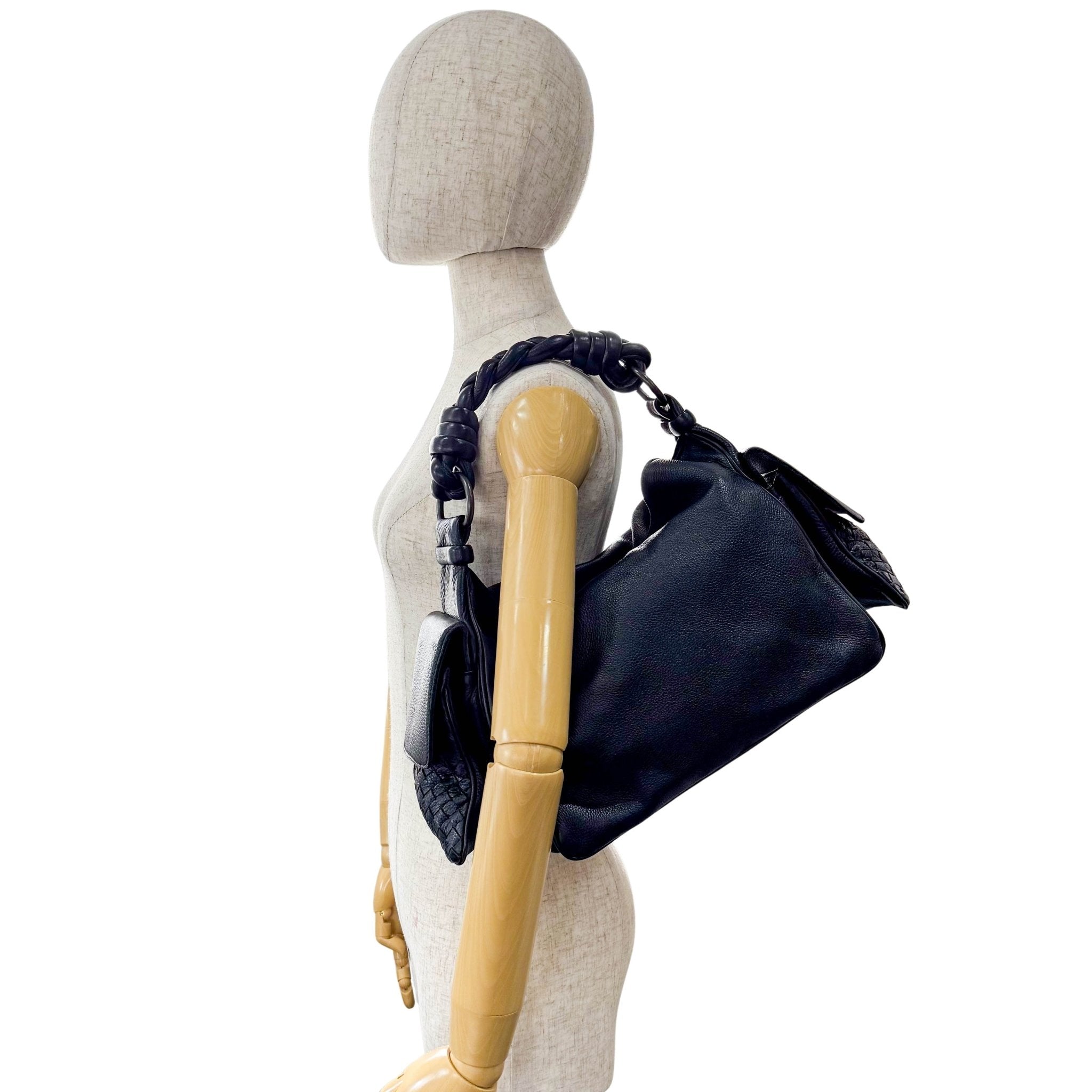 BOTTEGA VENETA Intrecciato Detail Black Leather Shoulder Bag, in , Sold by HIVE PRELOVED - Shoulder Bags, ,