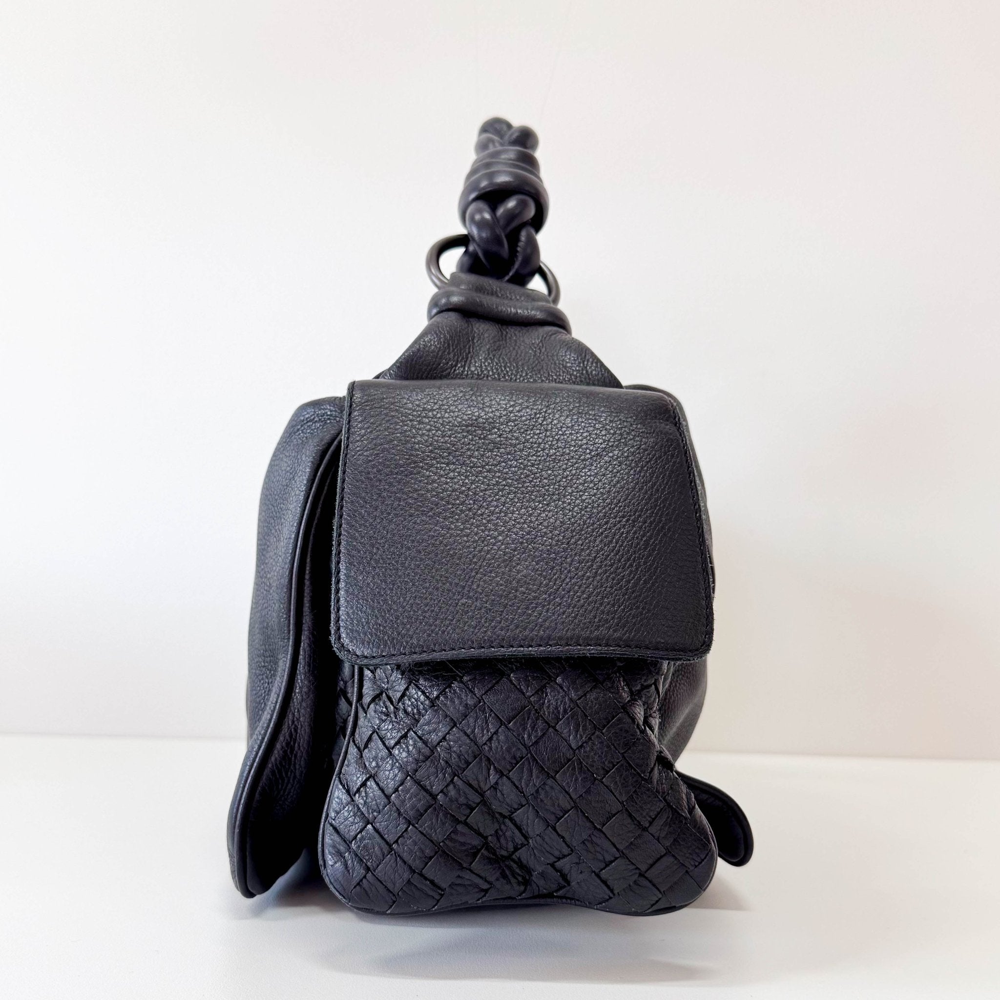 BOTTEGA VENETA Intrecciato Detail Black Leather Shoulder Bag, in , Sold by HIVE PRELOVED - Shoulder Bags, ,