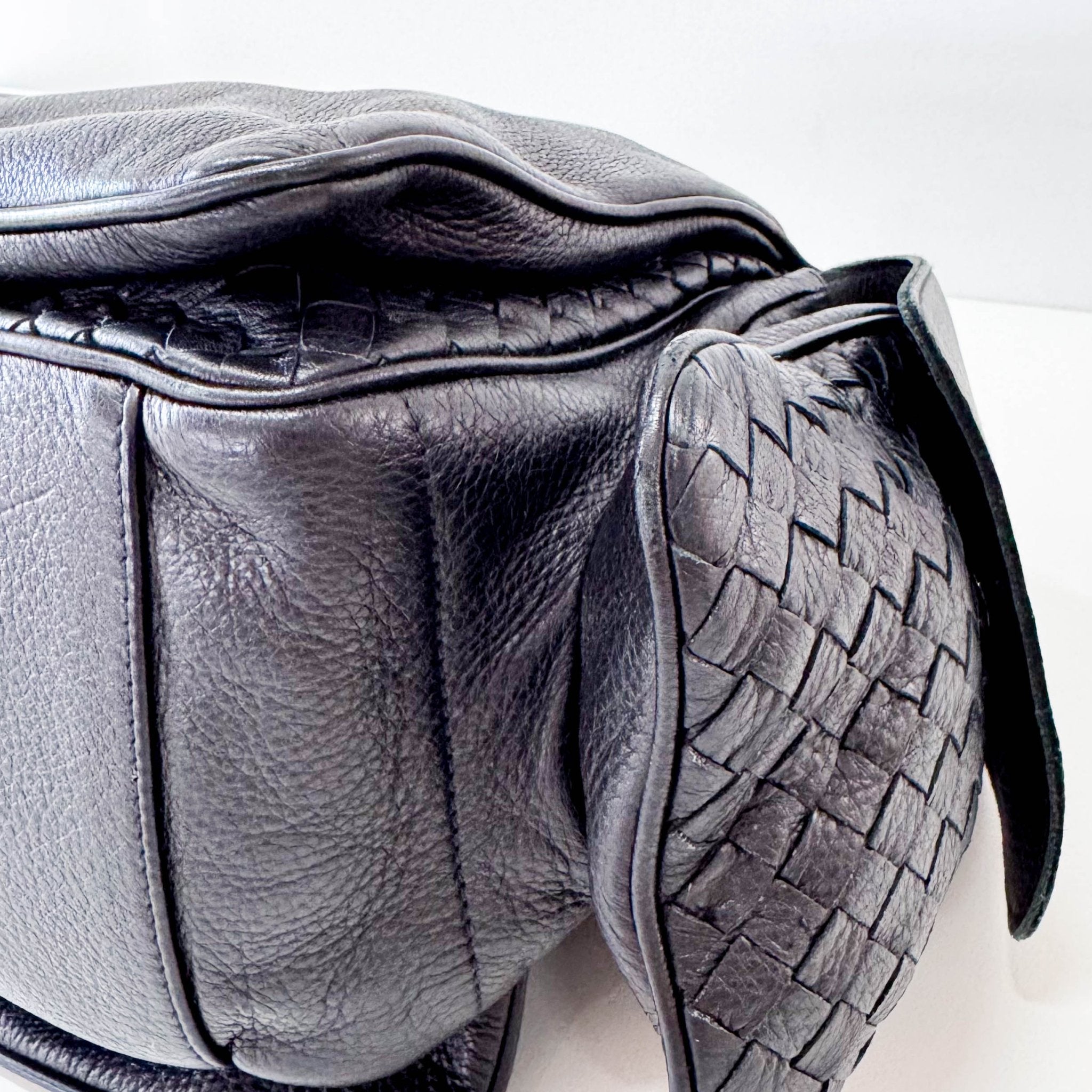 BOTTEGA VENETA Intrecciato Detail Black Leather Shoulder Bag, in , Sold by HIVE PRELOVED - Shoulder Bags, ,