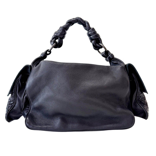 BOTTEGA VENETA Intrecciato Detail Black Leather Shoulder Bag, in , Sold by HIVE PRELOVED - Shoulder Bags, ,