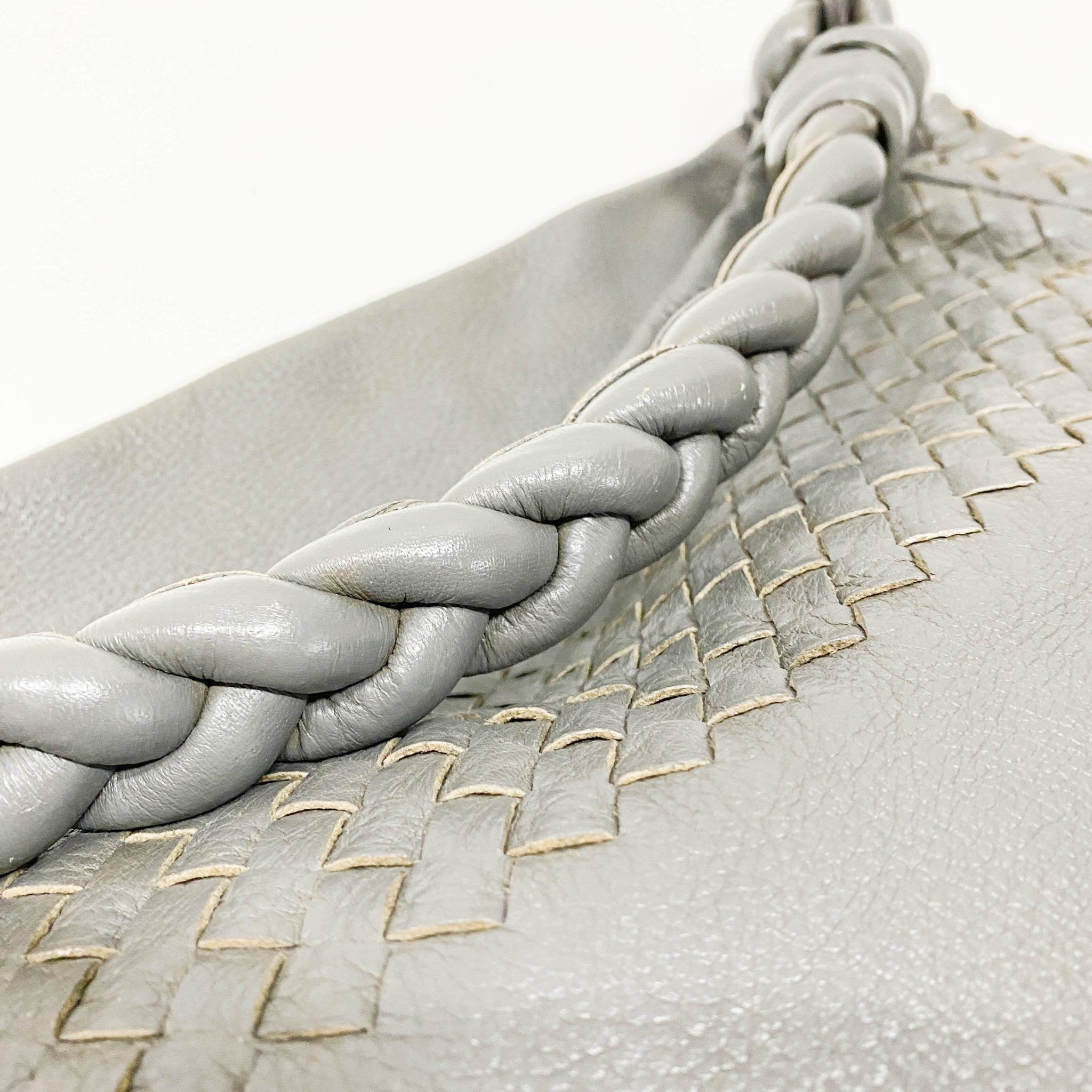 BOTTEGA VENETA Intrecciato Detail Grey Leather Shoulder Bag, in , Sold by HIVE PRELOVED - Shoulder Bags, ,