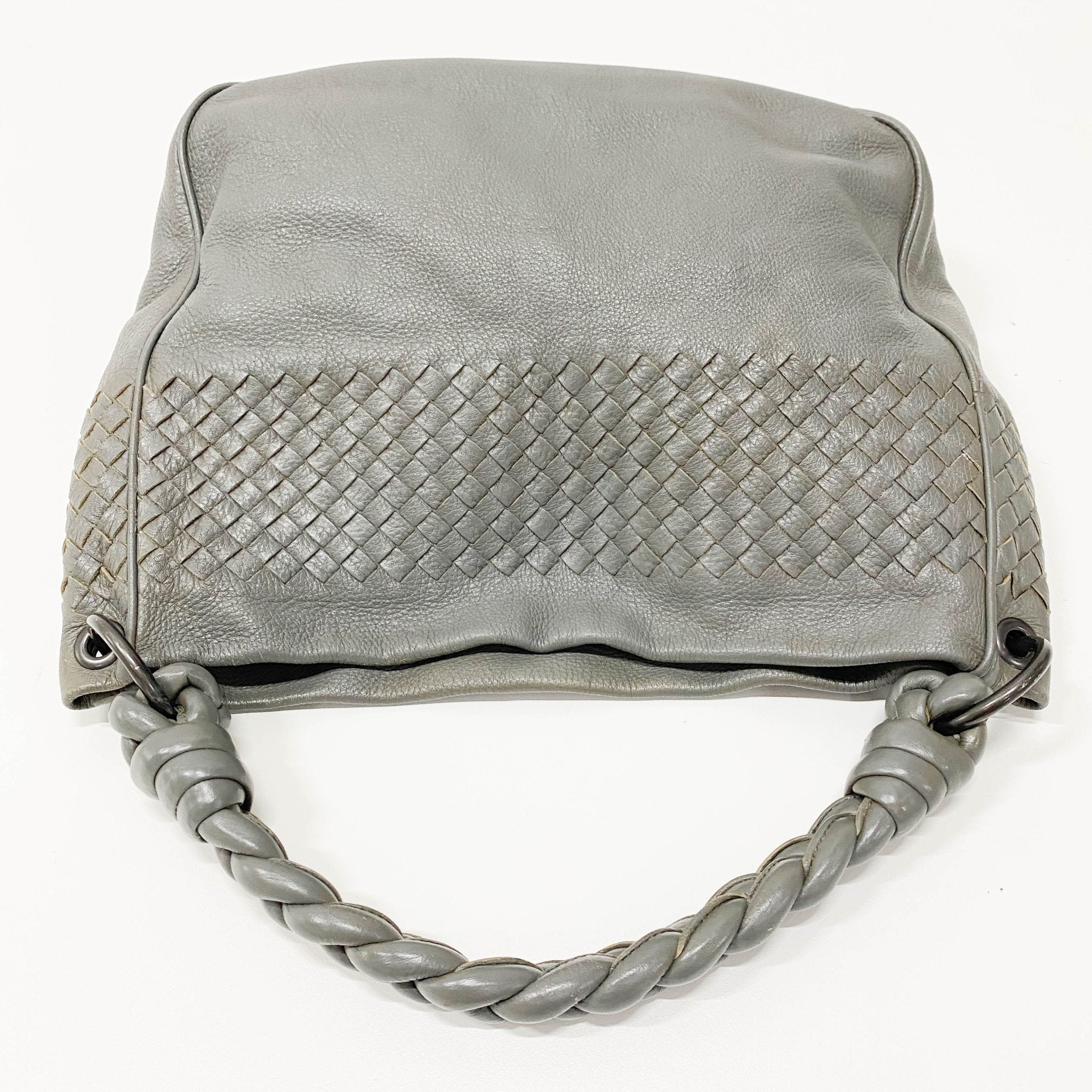 BOTTEGA VENETA Intrecciato Detail Grey Leather Shoulder Bag, in , Sold by HIVE PRELOVED - Shoulder Bags, ,